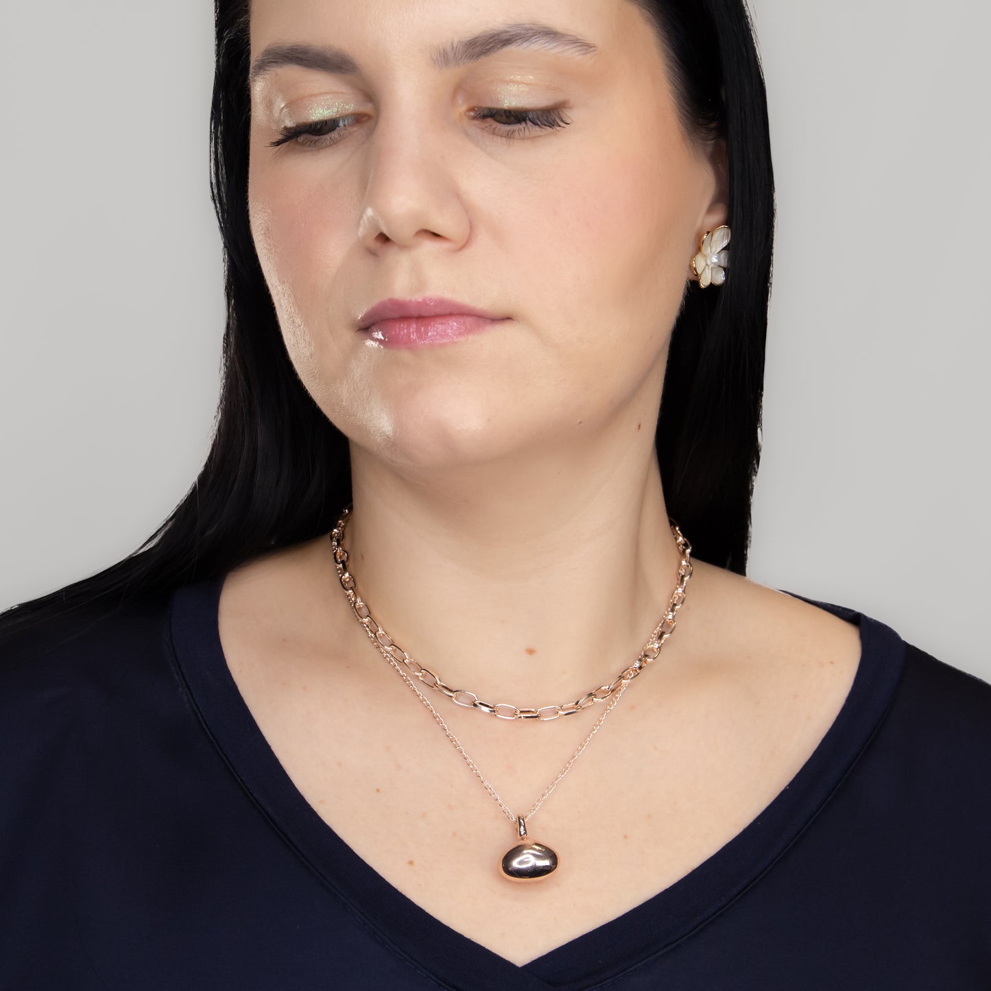 Colier dublu la baza gâtului cu zale și pandativ, Eclat Dublu - Rose Gold