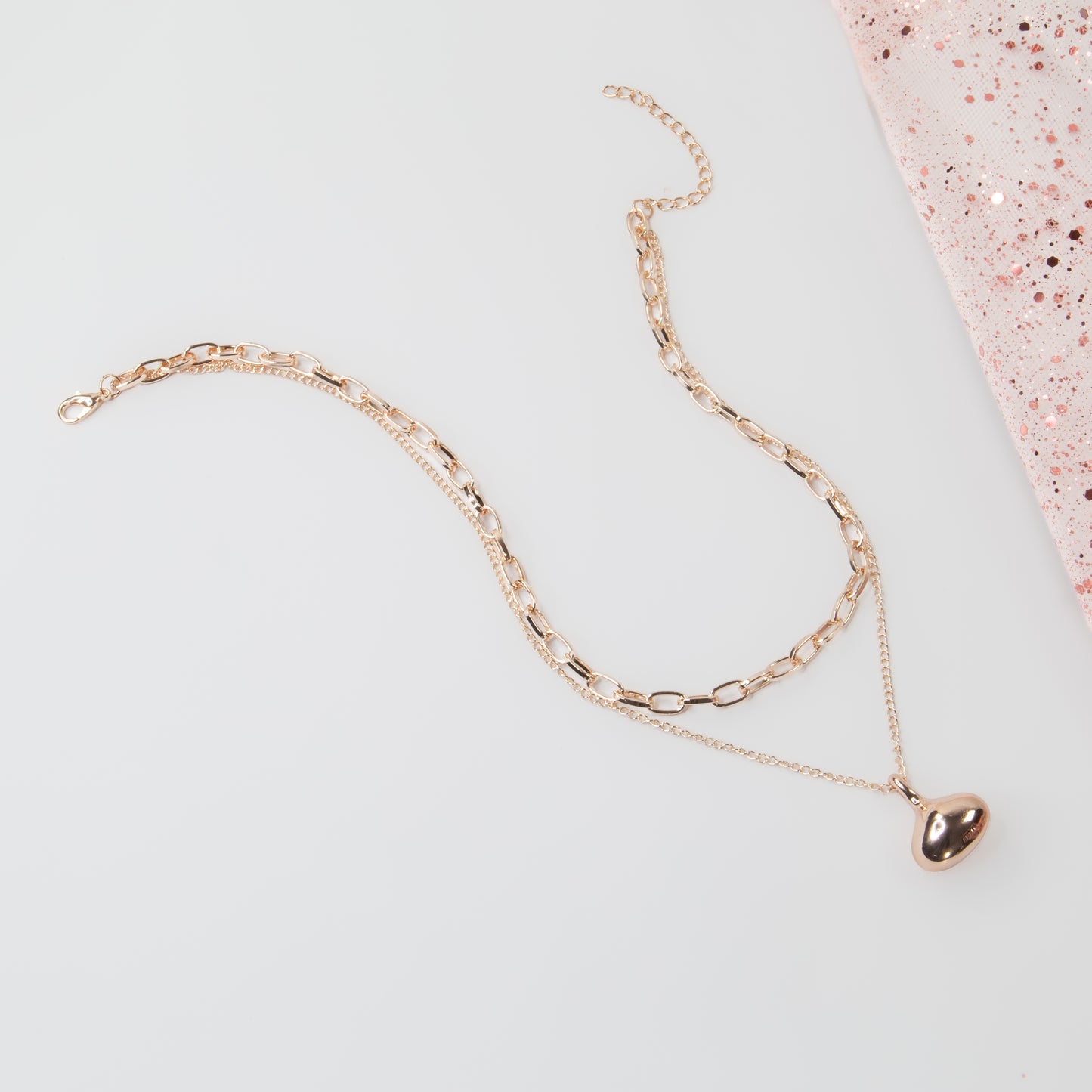 Colier dublu la baza gâtului cu zale și pandativ, Eclat Dublu - Rose Gold