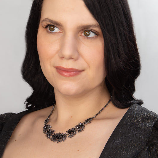 Colier elegant cu pietre negre - Midnight Leaves