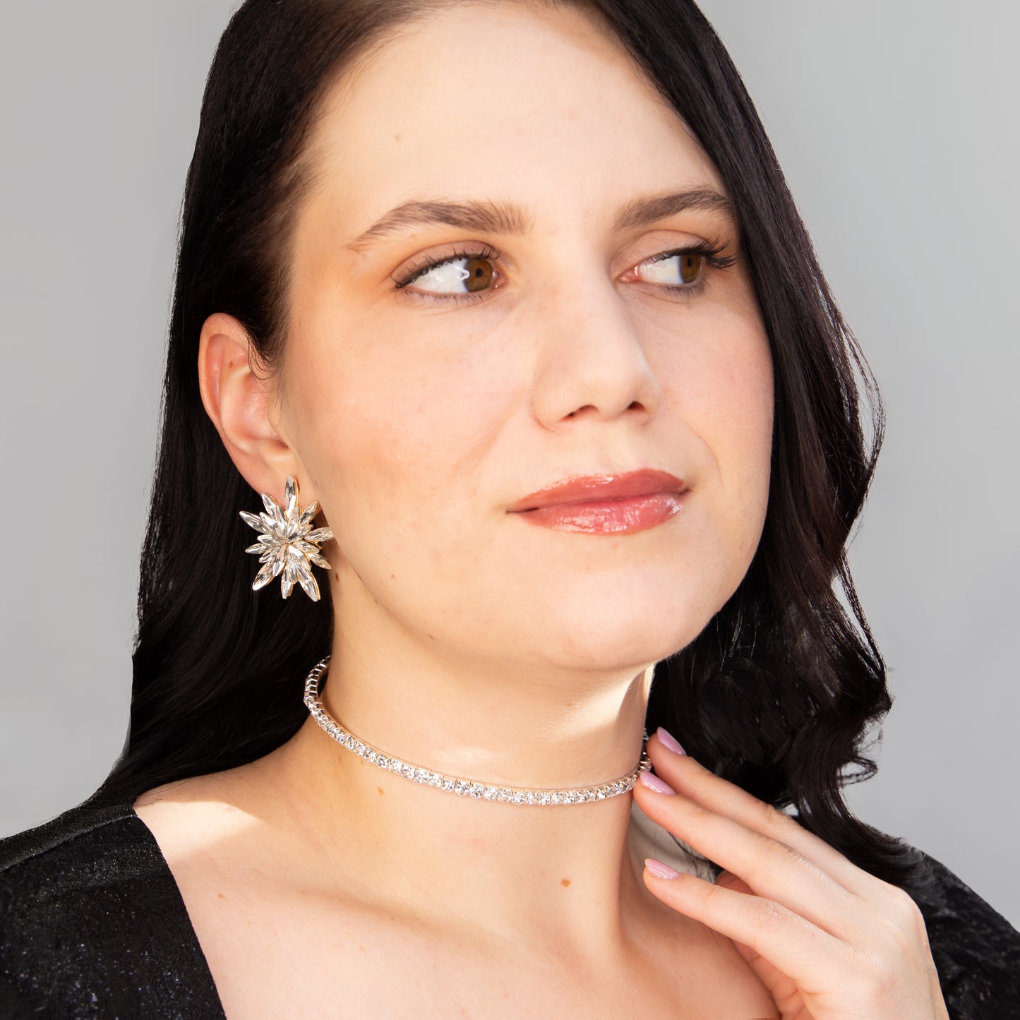 Colier elegant la baza gâtului cu pietre strălucitoare, flexibil, fără închizătoare - 1 Strat