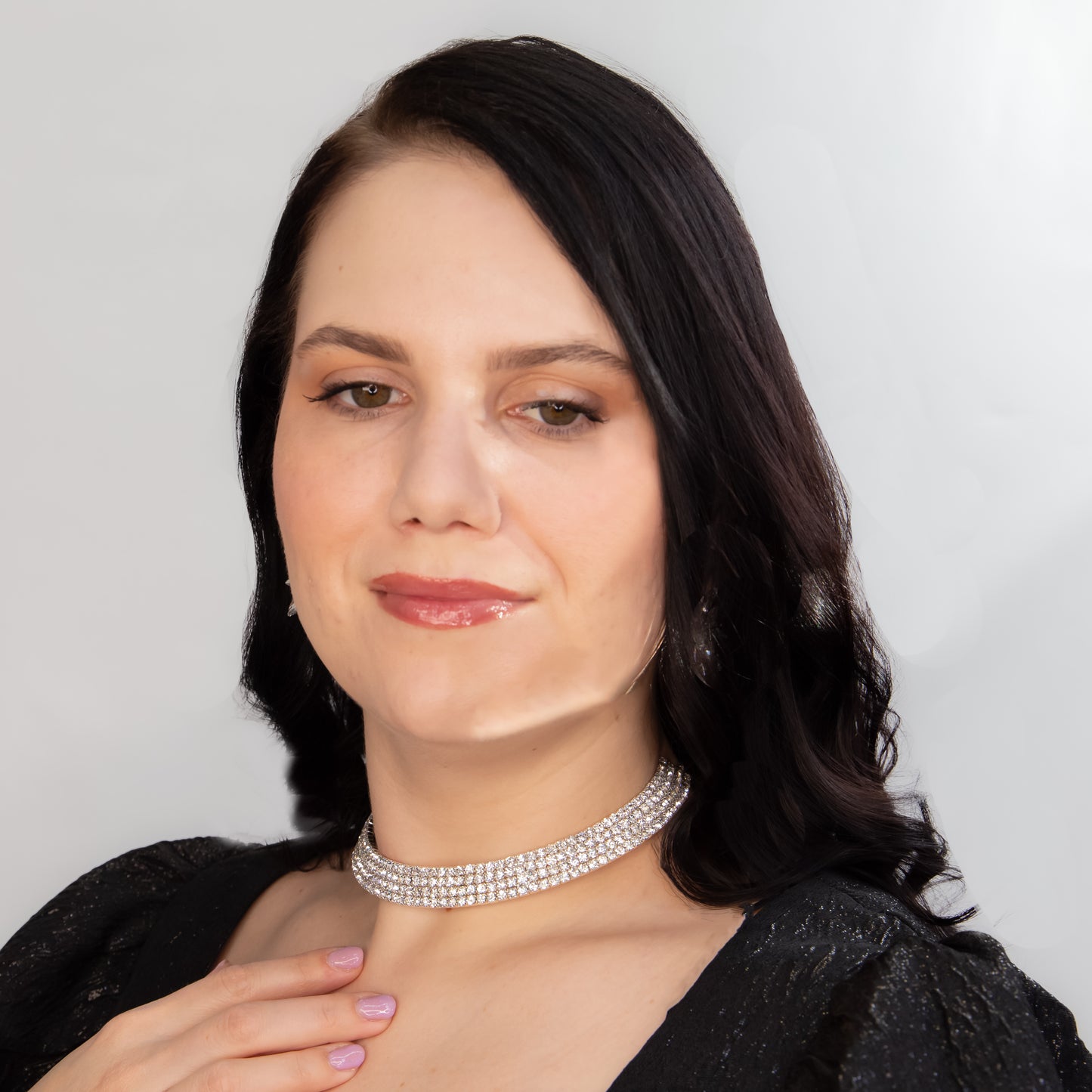 Colier elegant la baza gâtului cu pietre strălucitoare, reglabil