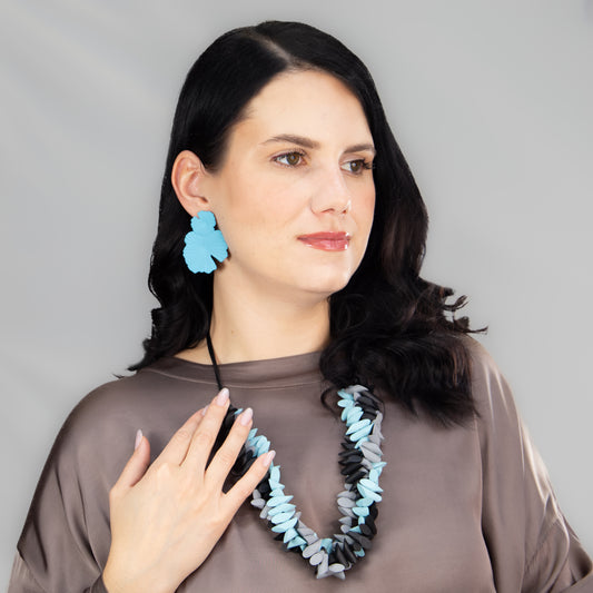 Colier lung din lemn Charcoal Lagoon - Turcoaz, Negru, Gri