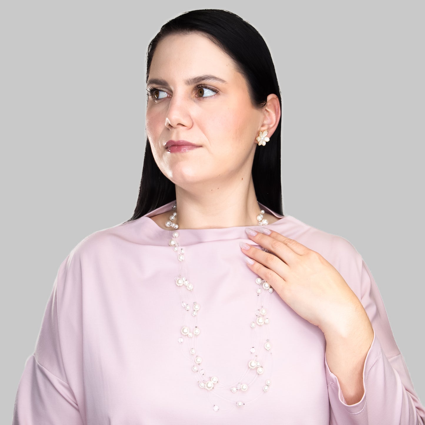 Colier lung multiplu cu perle și mărgele - Alb