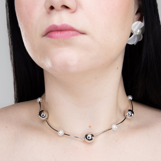 Colier minimalist cu perle - Luna Silver