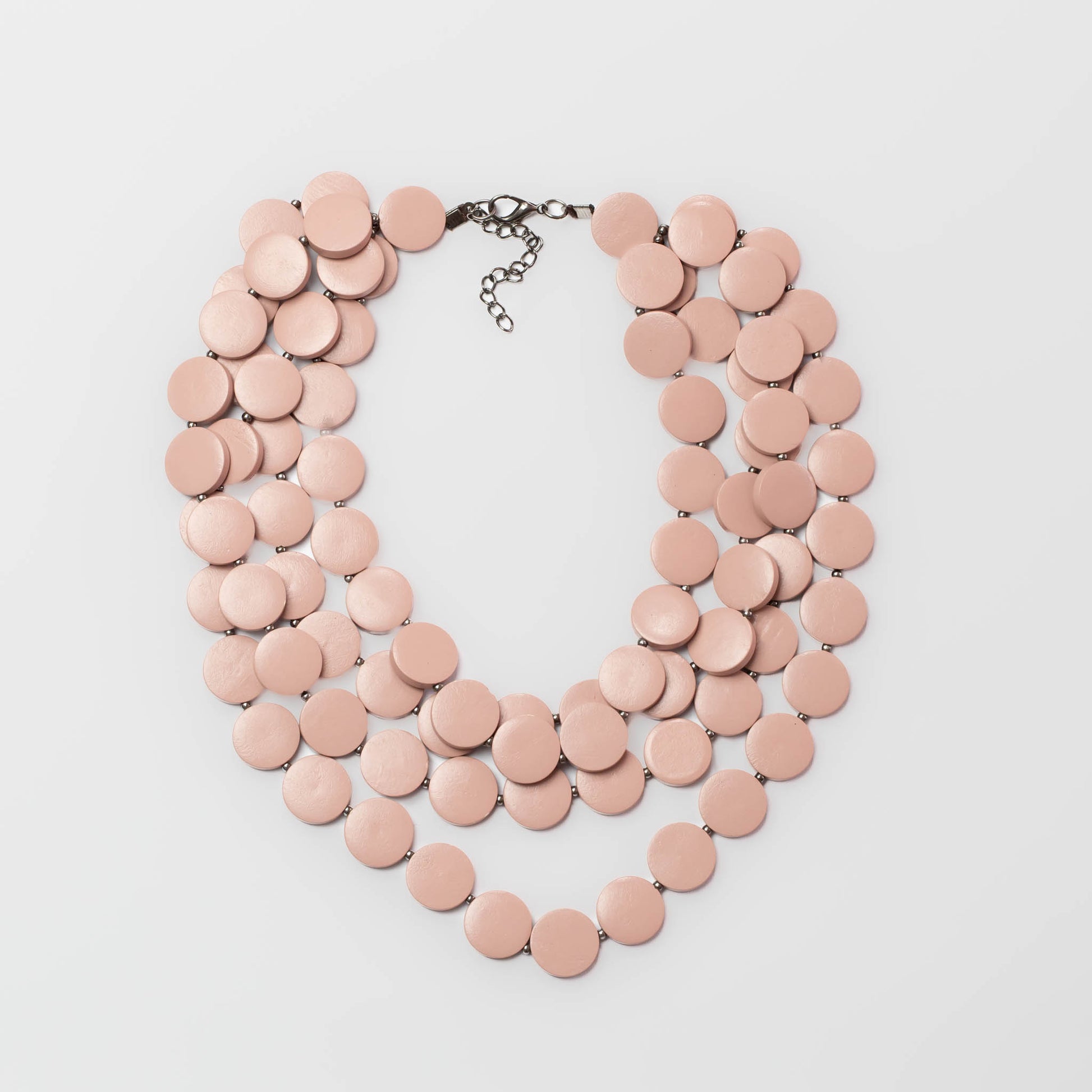 Colier multiplu din lemn cu forme de bănuț - Roz