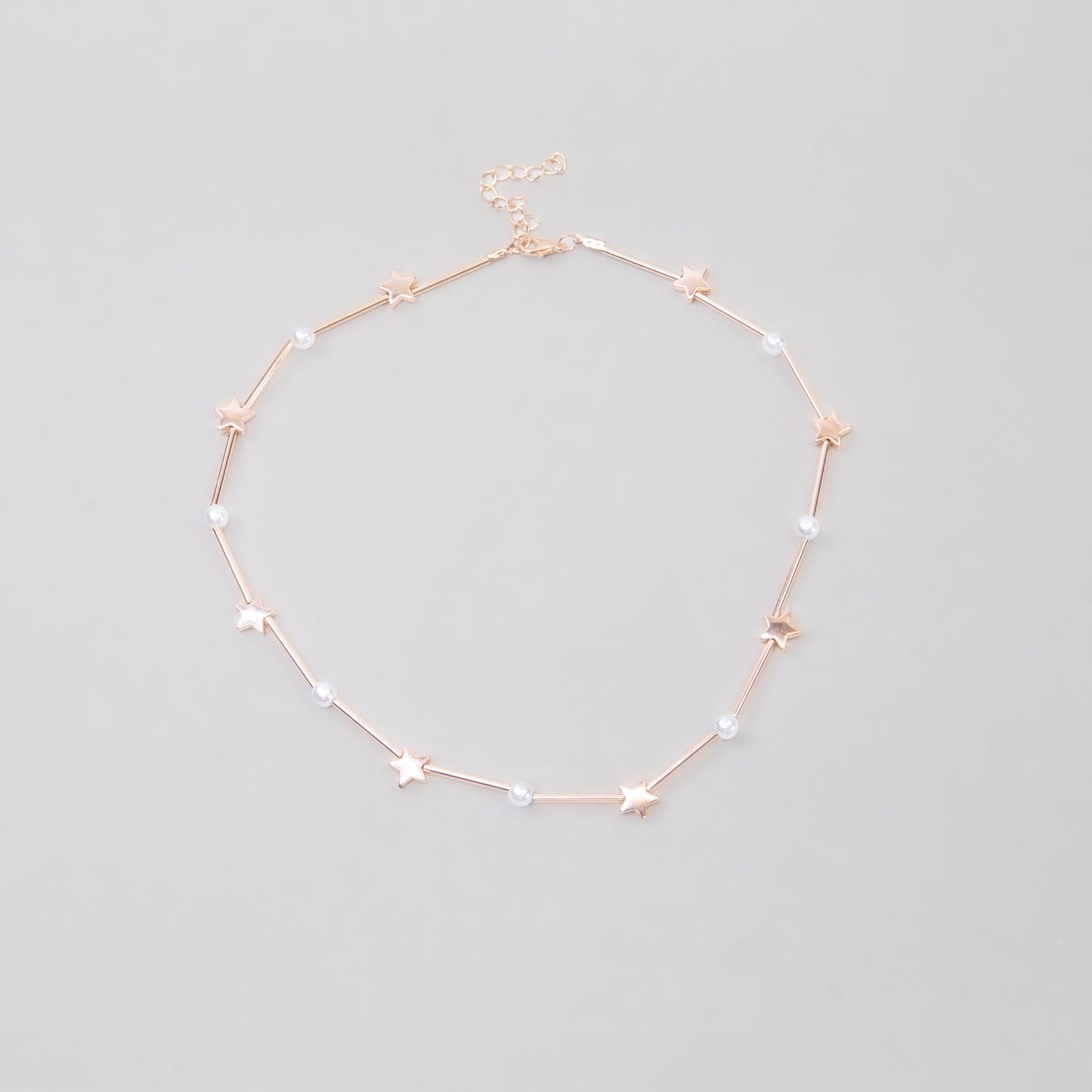 Colier subtil cu steluțe și perle albe, Aurora Star - Rose Gold