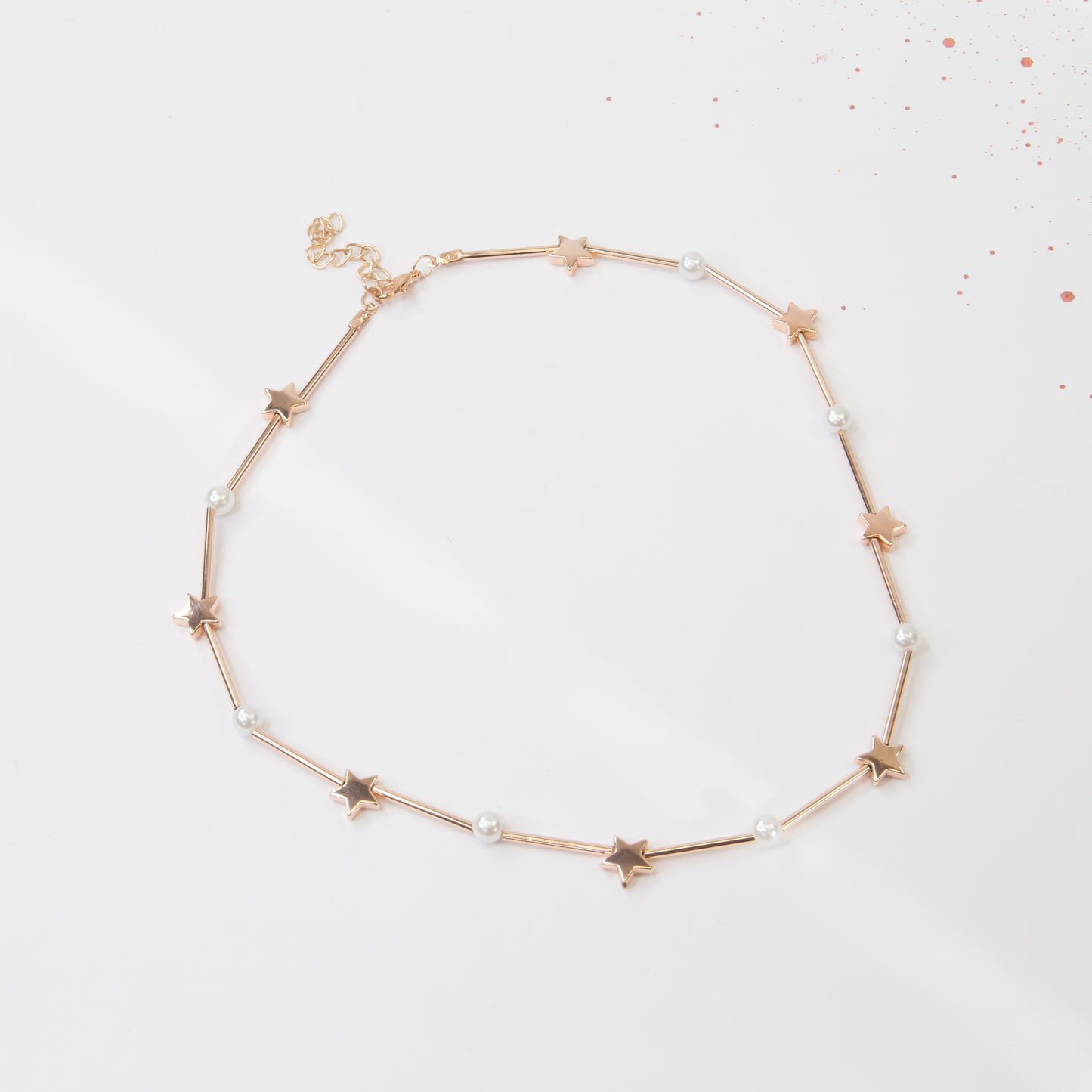 Colier subtil cu steluțe și perle albe, Aurora Star - Rose Gold