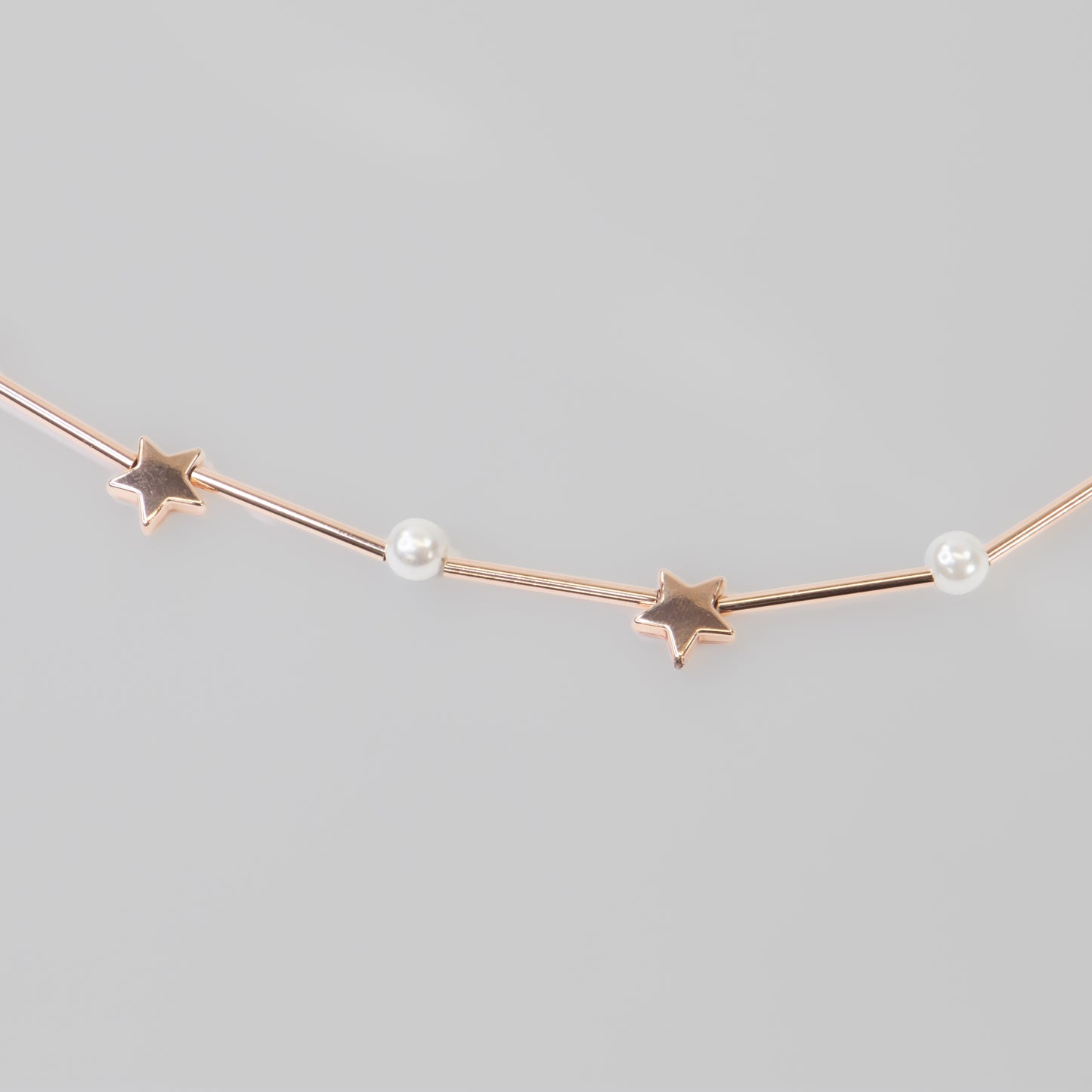 Colier subtil cu steluțe și perle albe, Aurora Star - Rose Gold