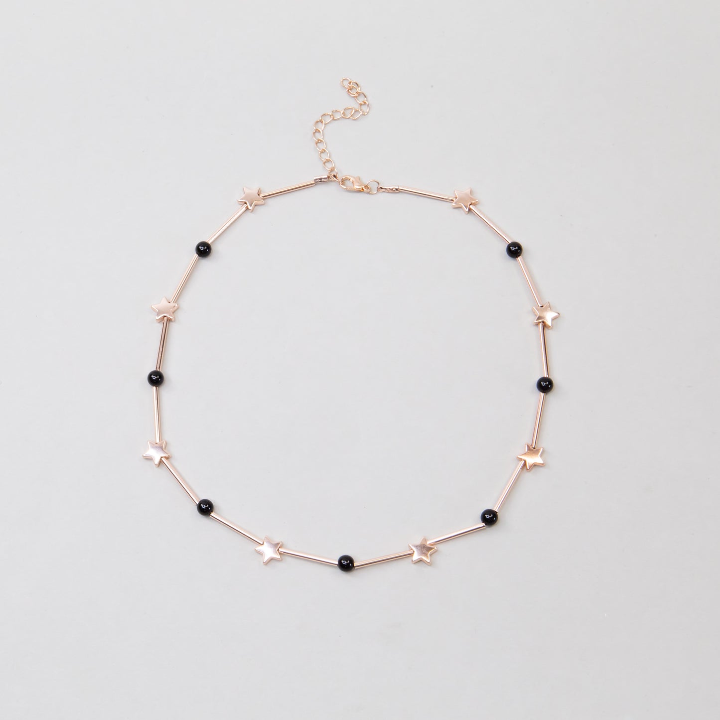 Colier subtil cu steluțe și perle negre, Aurora Star - Rose Gold