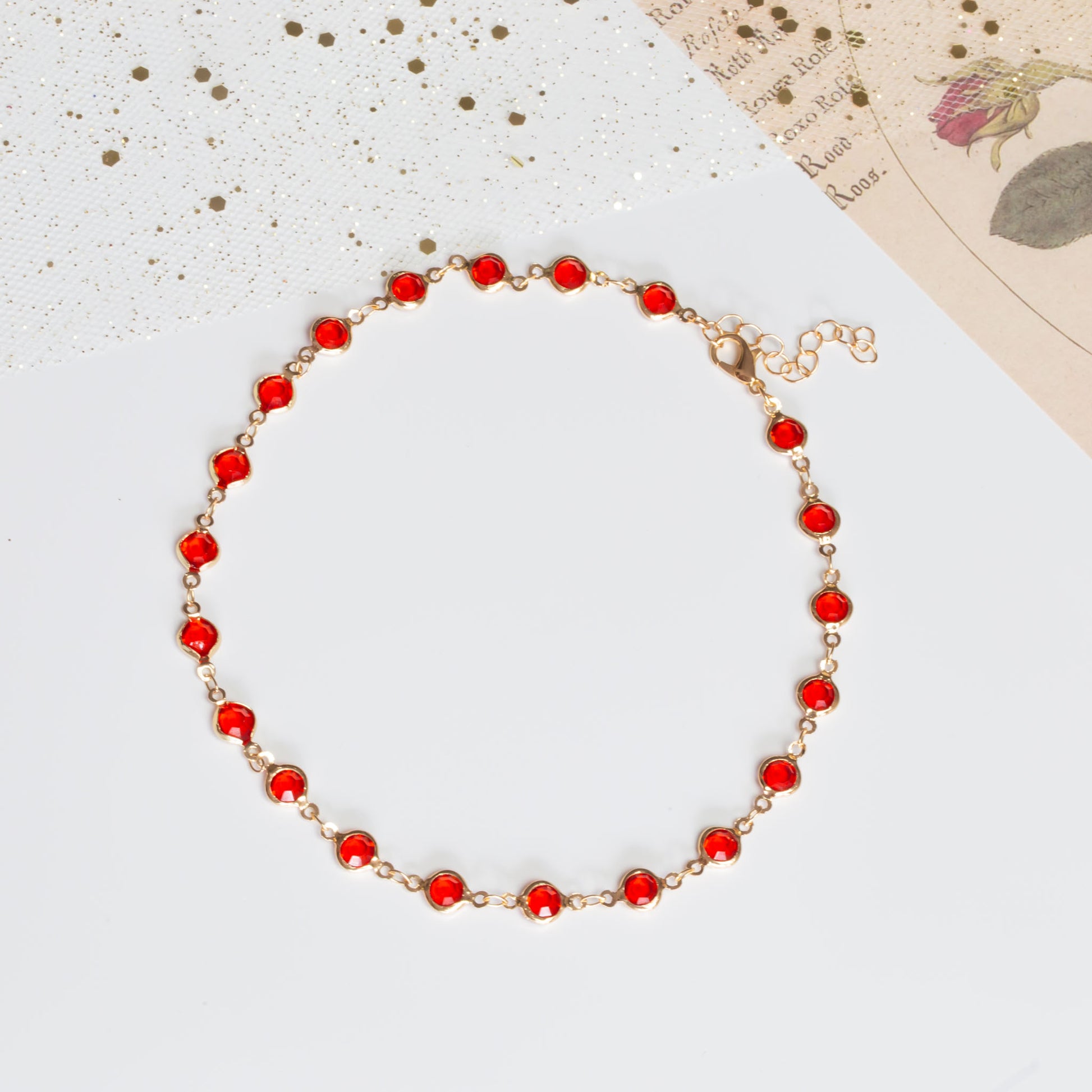 Colier tip choker cu pietre roșii