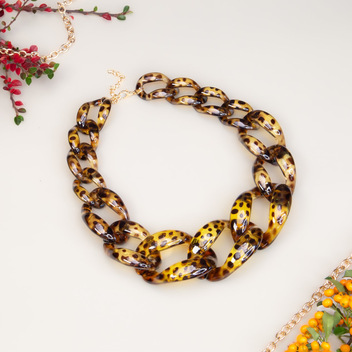 Colier tip lanț cu animal print Wild Chain - Maro