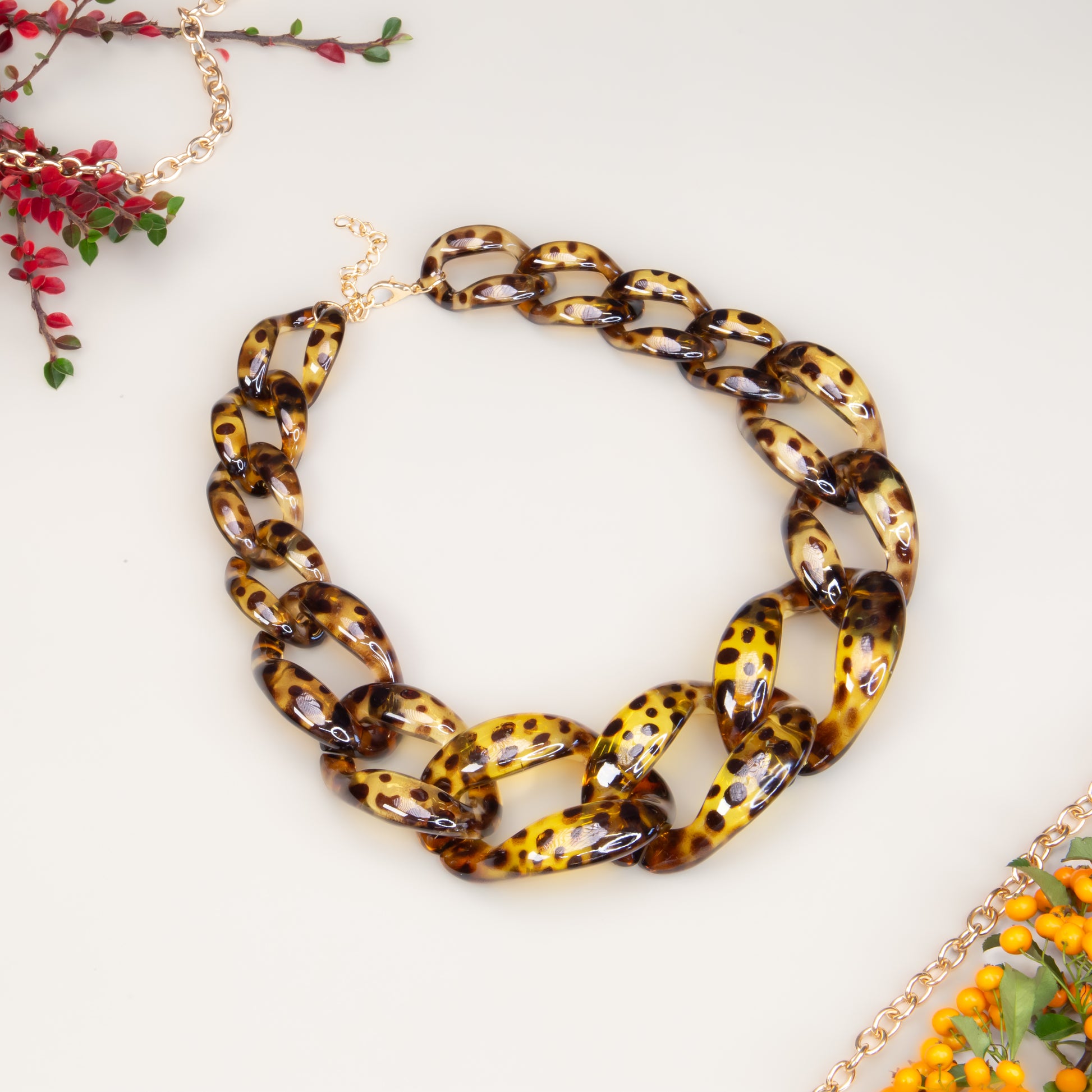 Colier tip lanț cu animal print Wild Chain - Maro