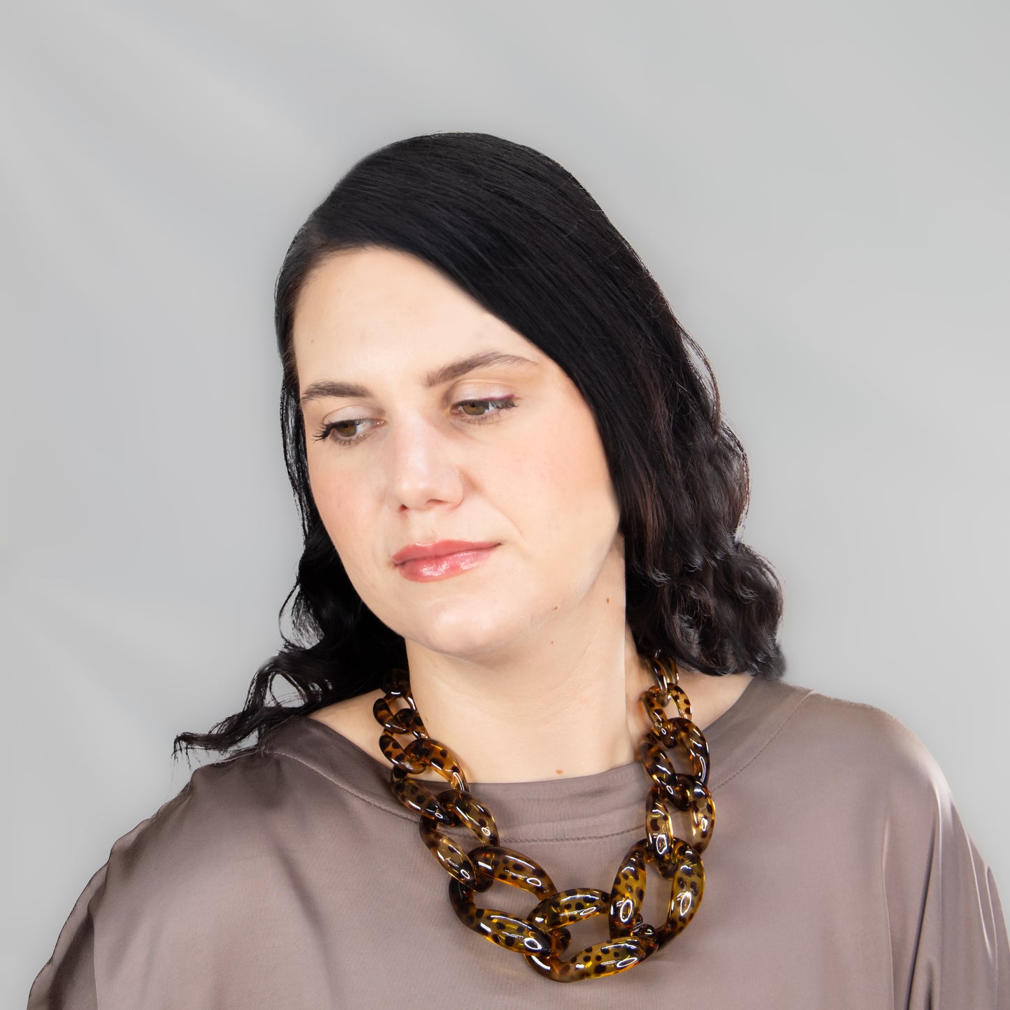 Colier tip lanț cu animal print Wild Chain - Maro