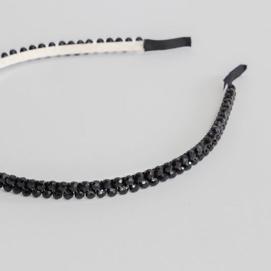 Cordelută de păr subțire cu cu pietre glam stones - Negru