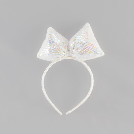 Cordeluță party cu fundă mare Meramaid Party - Alb