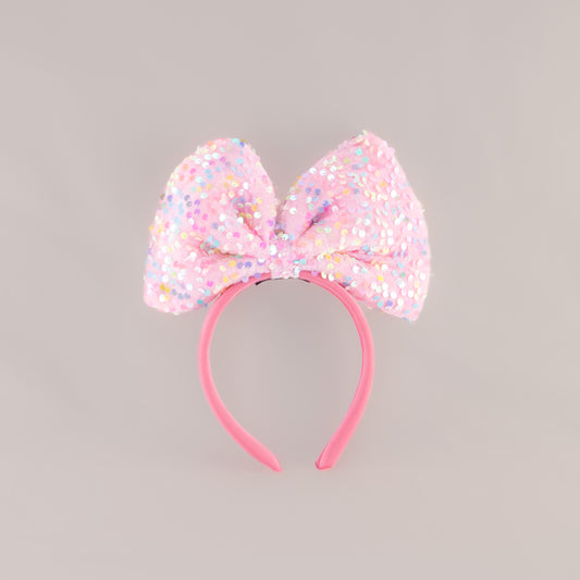 Cordeluță party cu fundă mare și paiete strălucitoare Glam Bow - Roz