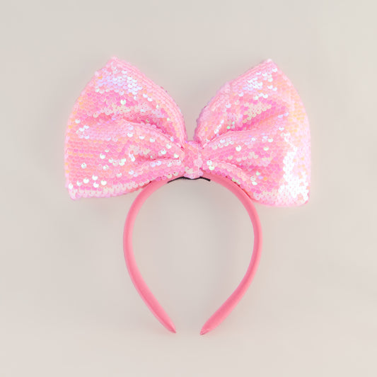 Cordeluță party cu fundă mare și paiete strălucitoare Shine Party - Roz