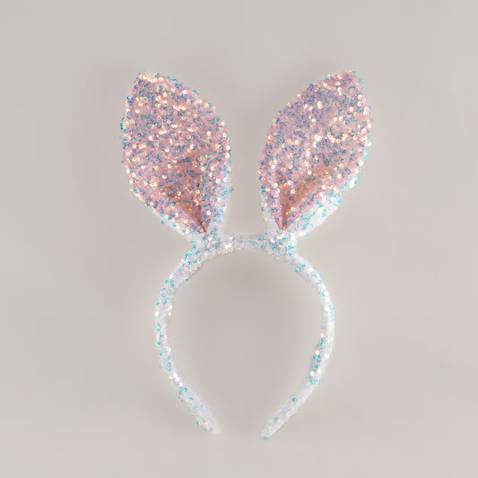 Cordeluță party cu urechi de iepuraș și paiete strălucitoare - Alb