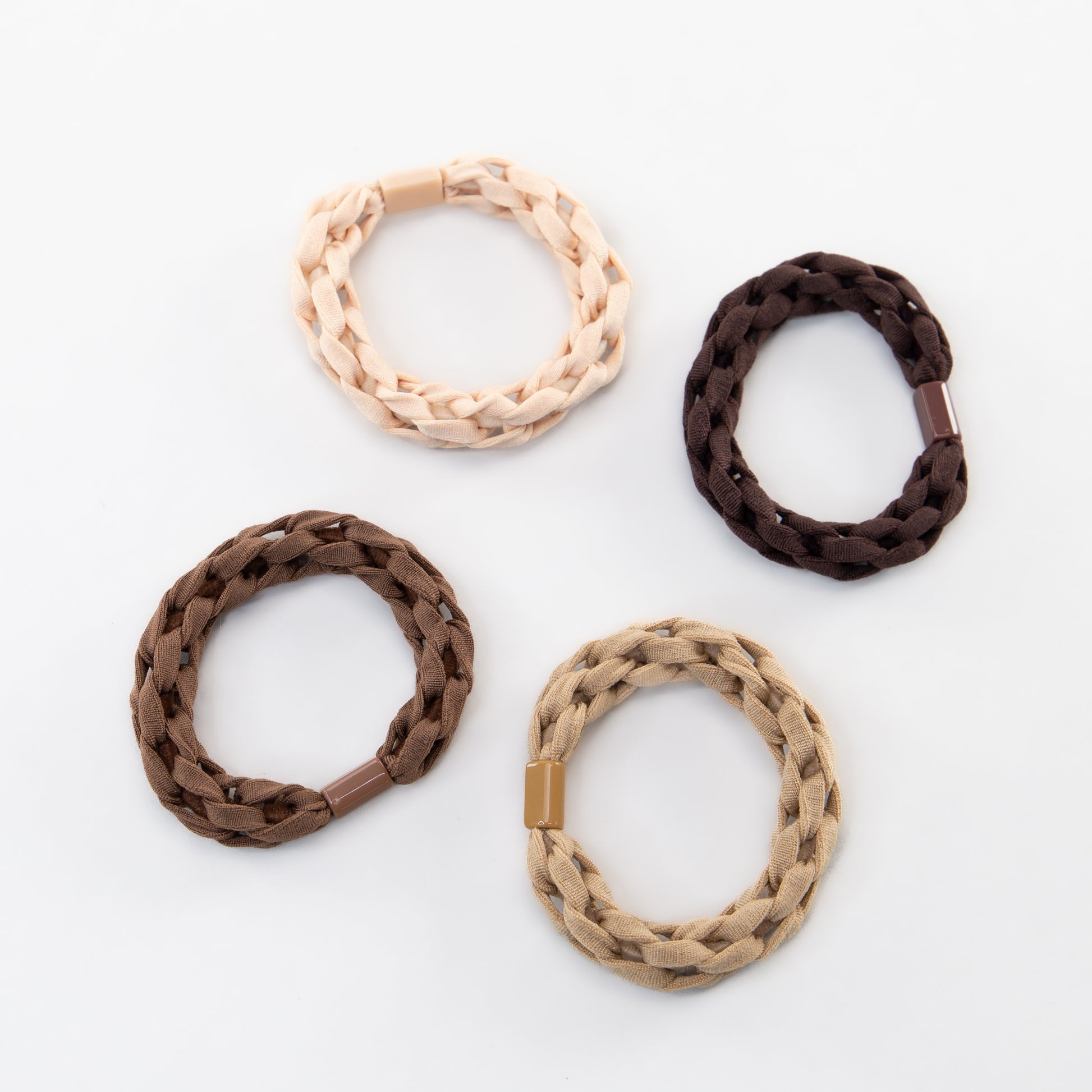 Elastice de păr cu aspect croșetat, grosime 1 cm, set 4 buc - Maro