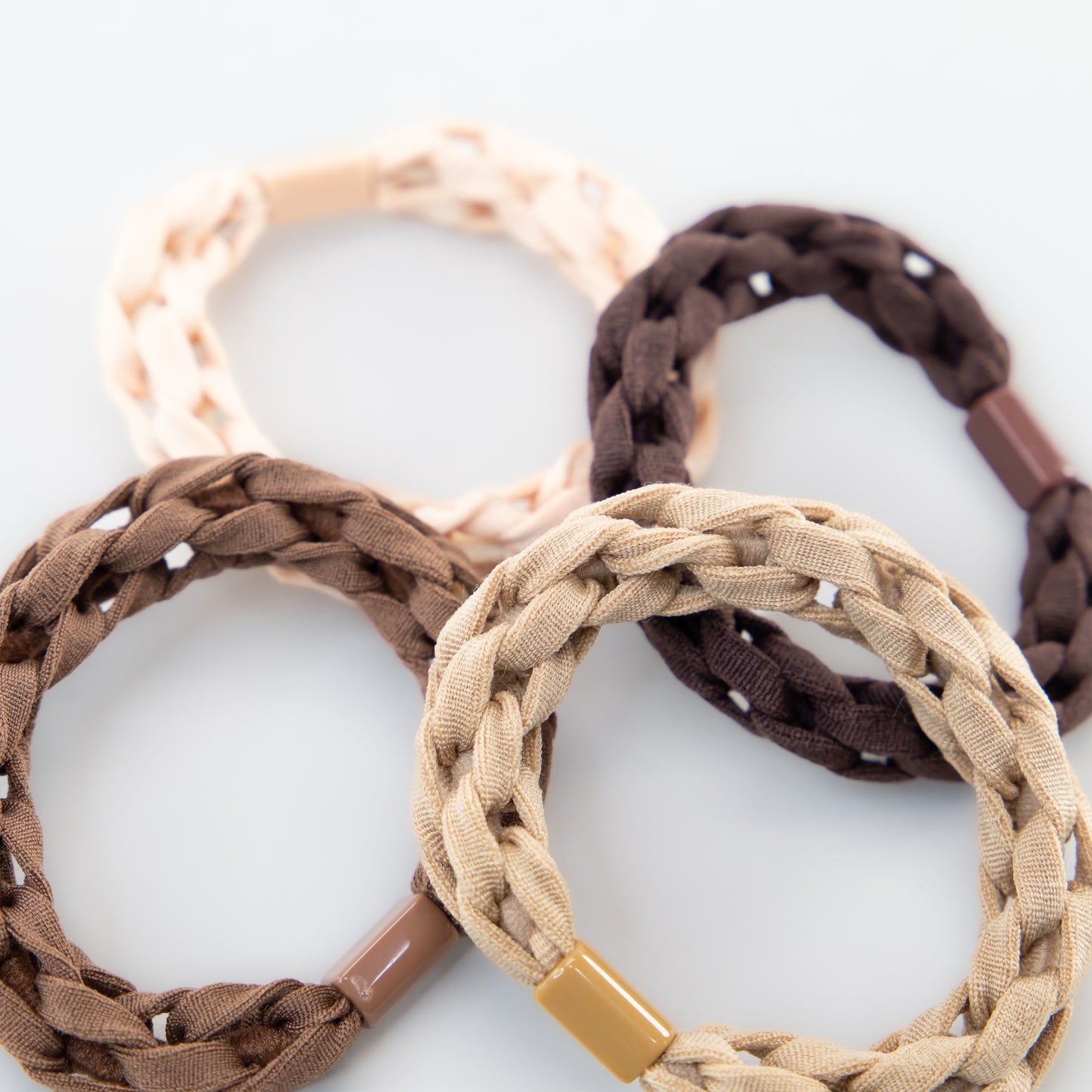 Elastice de păr cu aspect croșetat, grosime 1 cm, set 4 buc - Maro