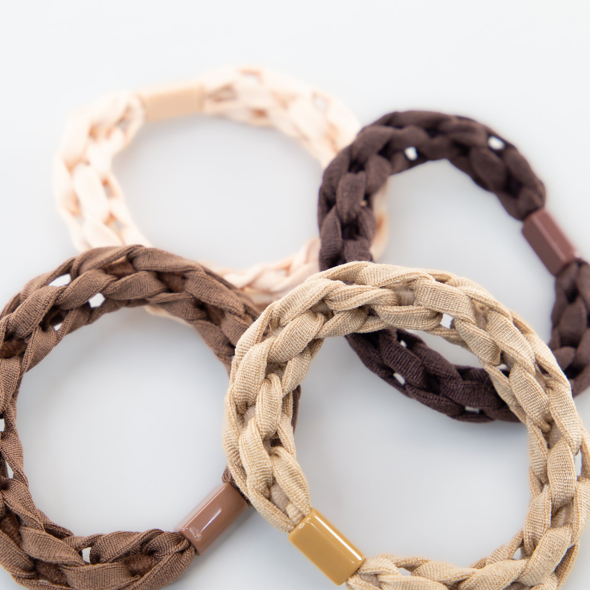 Elastice de păr cu aspect croșetat, grosime 1 cm, set 4 buc - Maro