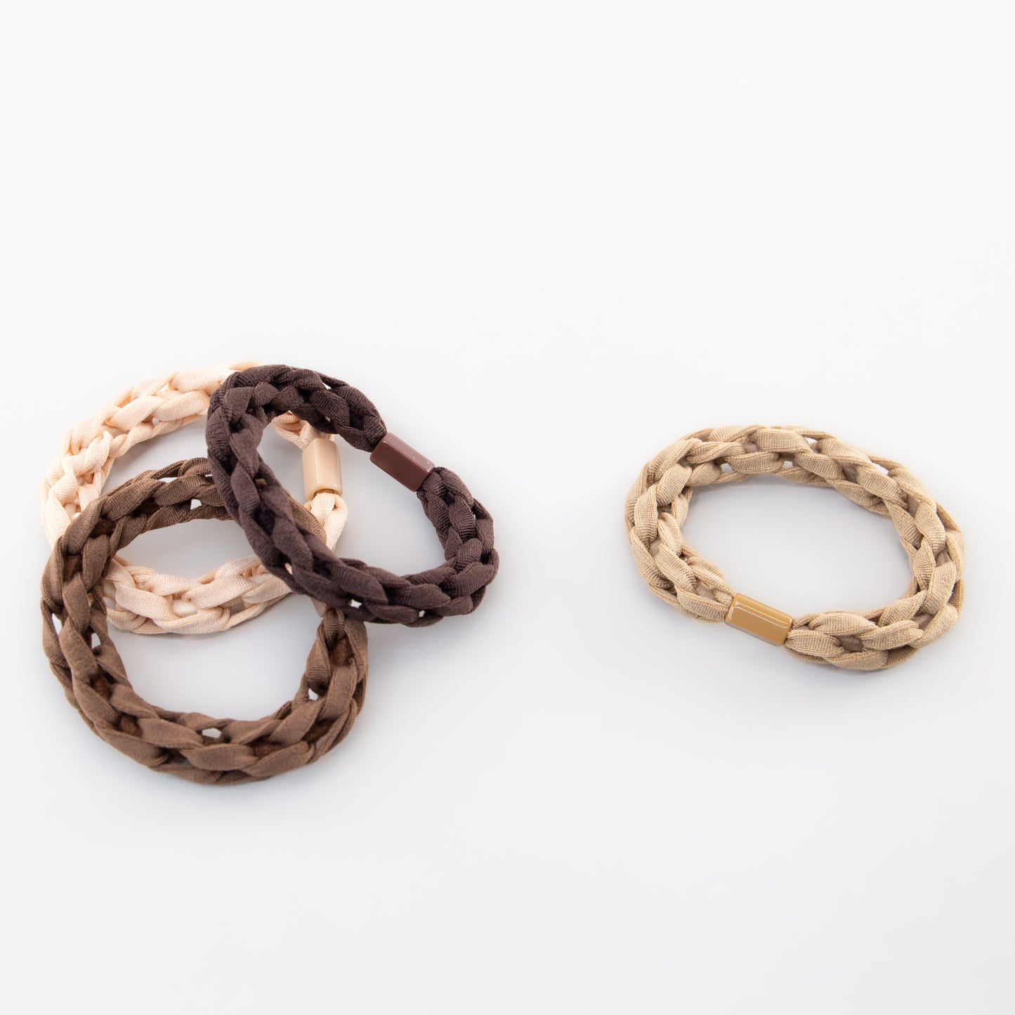 Elastice de păr cu aspect croșetat, grosime 1 cm, set 4 buc - Maro