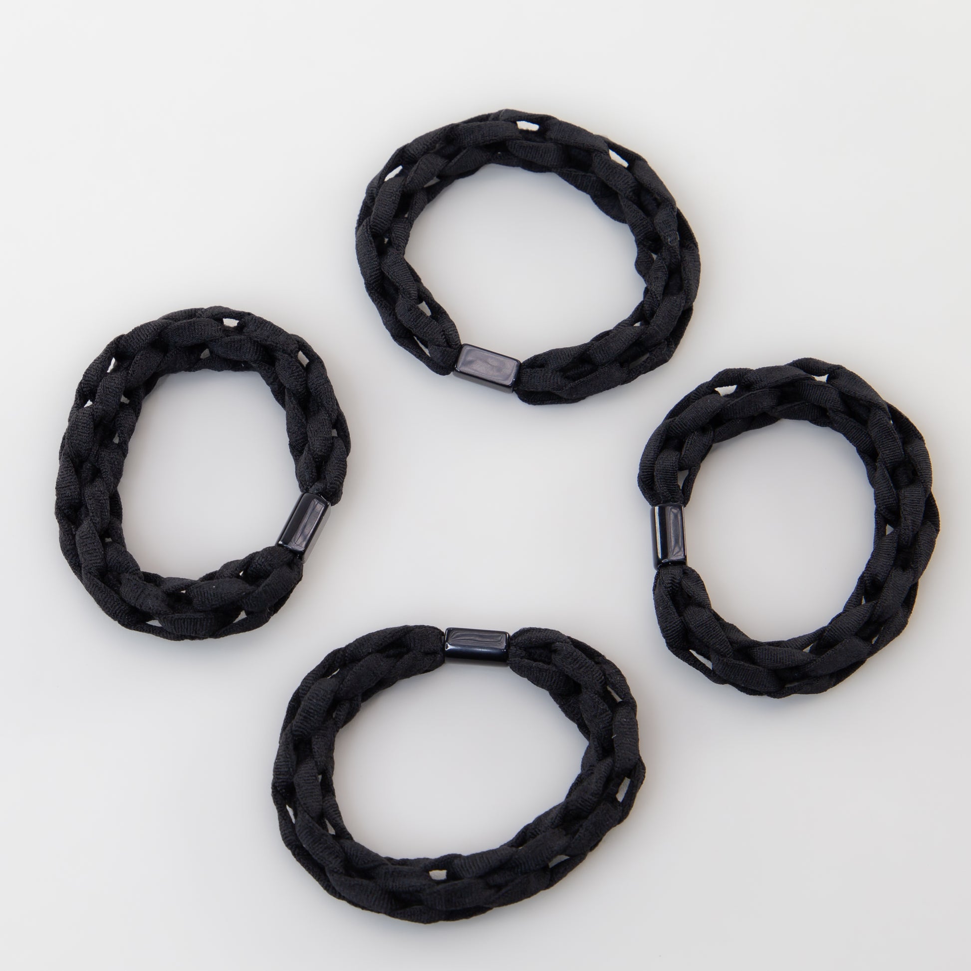 Elastice de păr cu aspect croșetat, grosime 1 cm, set 4 buc - Negru
