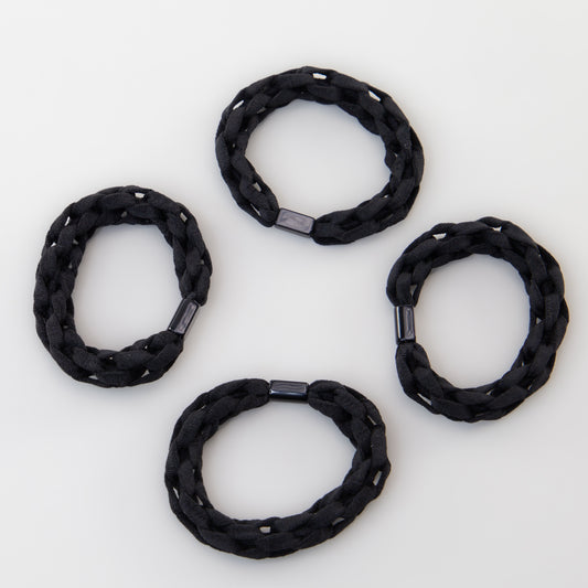 Elastice de păr cu aspect croșetat, grosime 1 cm, set 4 buc - Negru