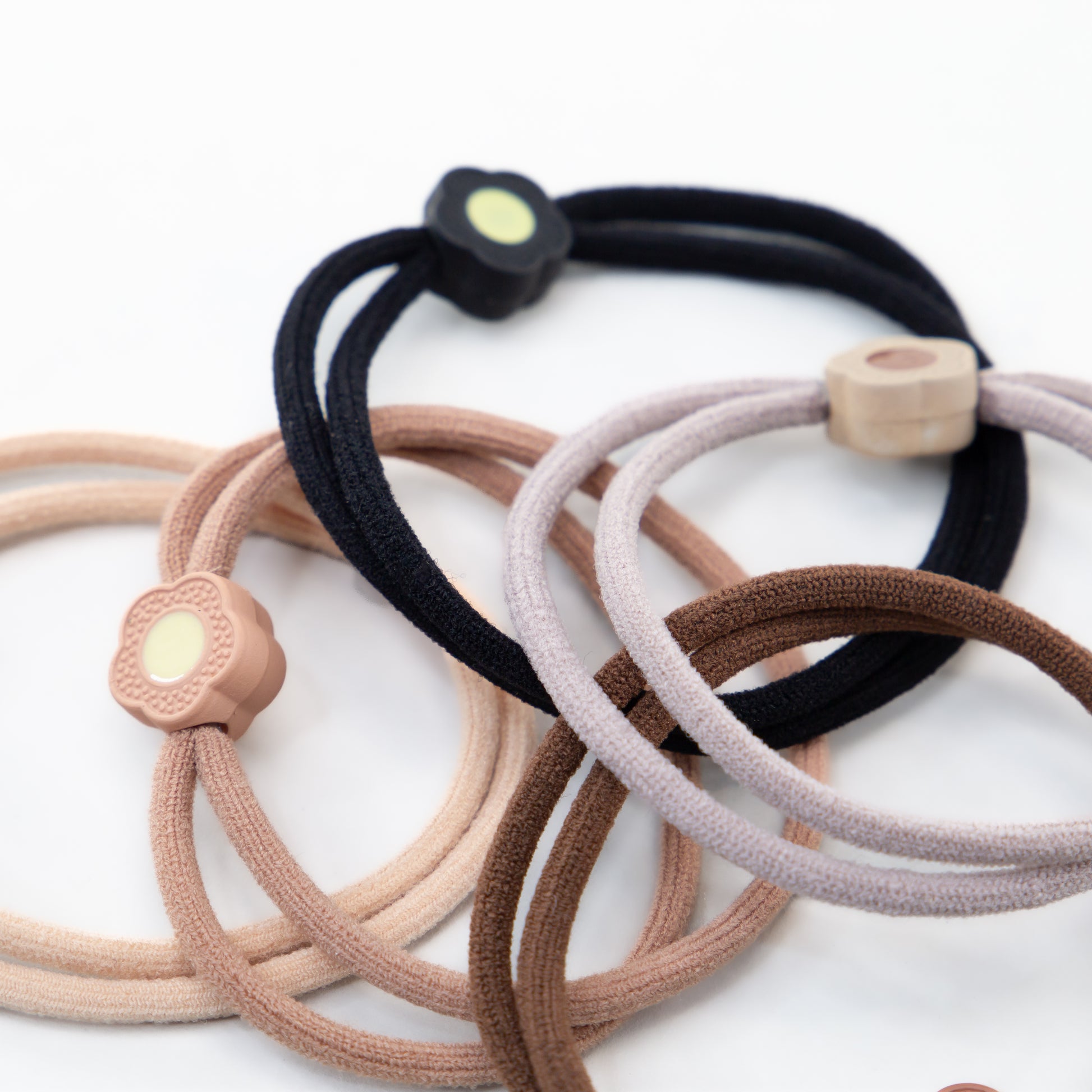 Elastice de păr cu două straturi și floare mică, grosime 0,5 cm, set 5 buc - Maro, Negru