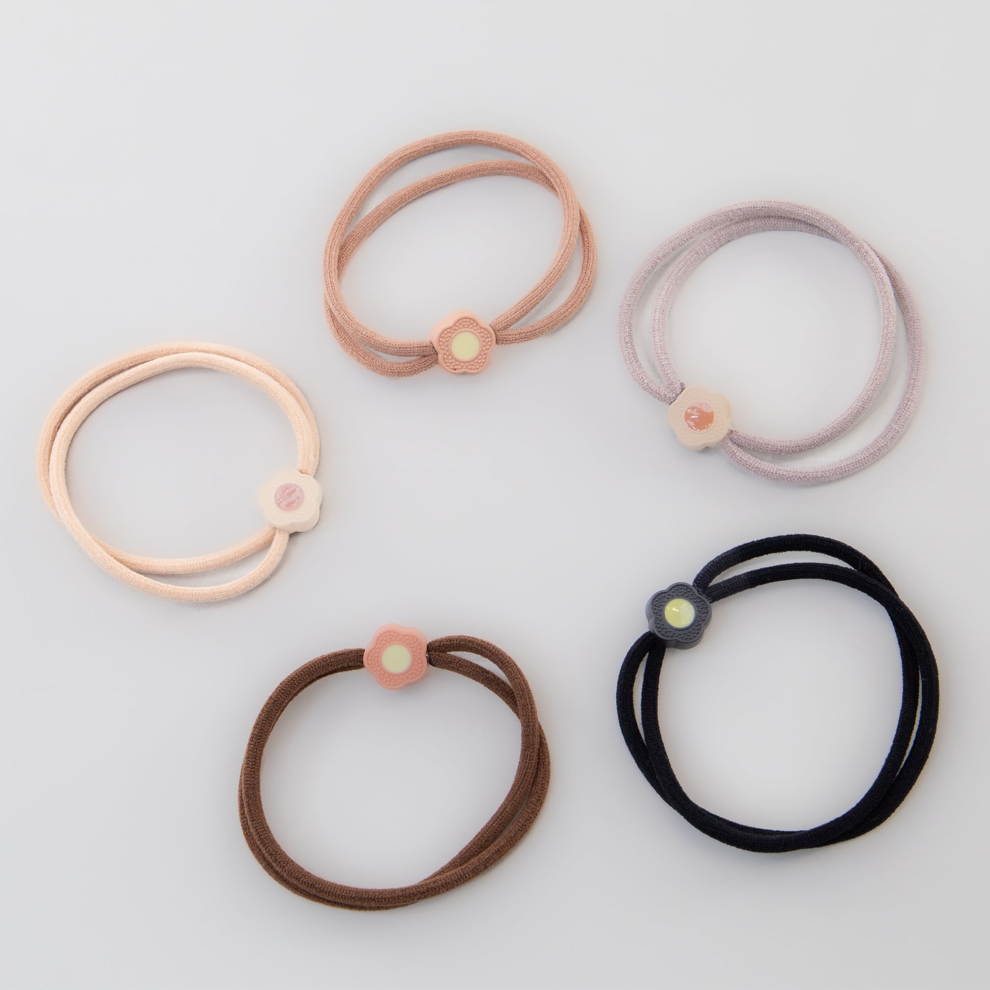 Elastice de păr cu două straturi și floare mică, grosime 0,5 cm, set 5 buc - Maro, Negru