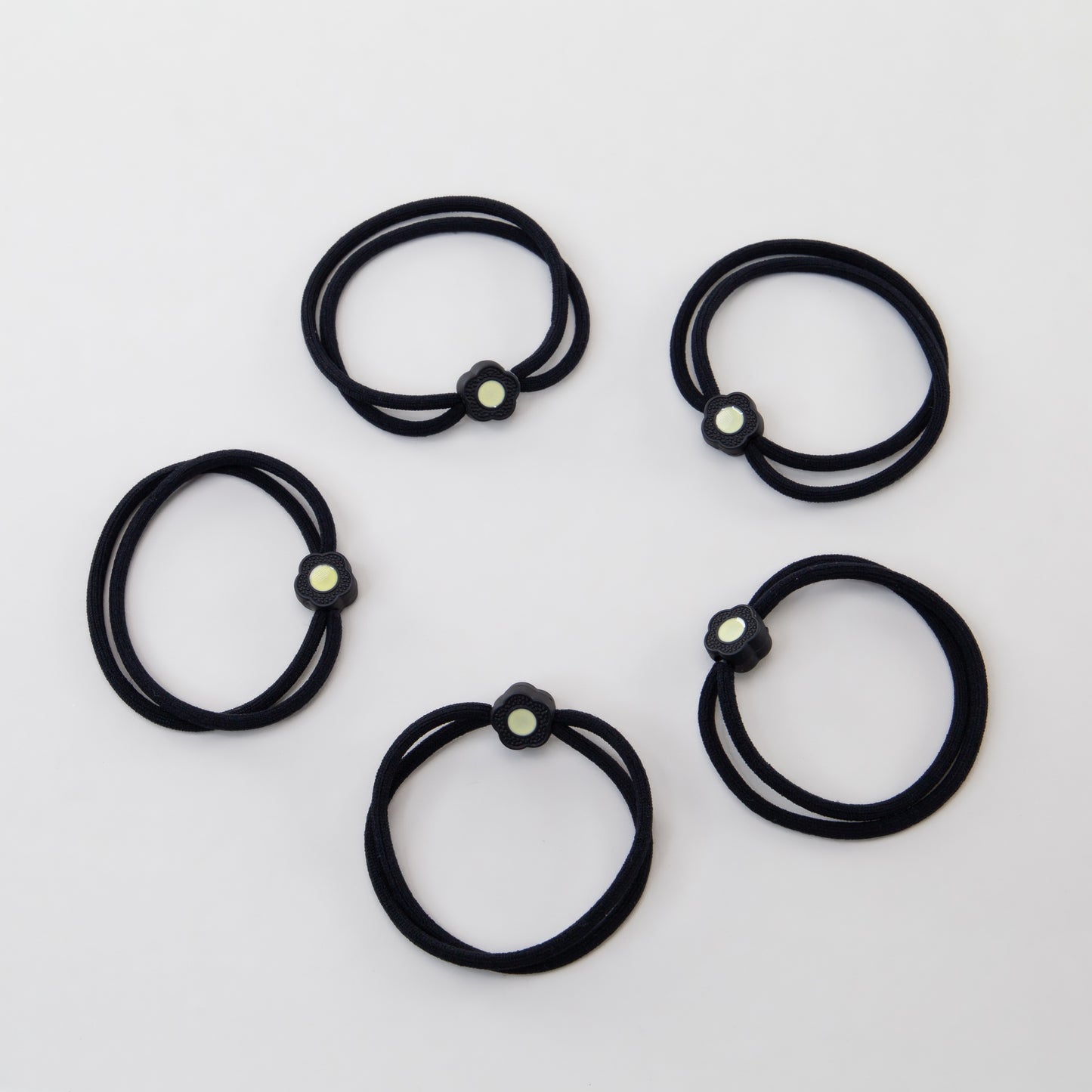 Elastice de păr cu două straturi și floare mică, grosime 0,5 cm, set 5 buc - Negru