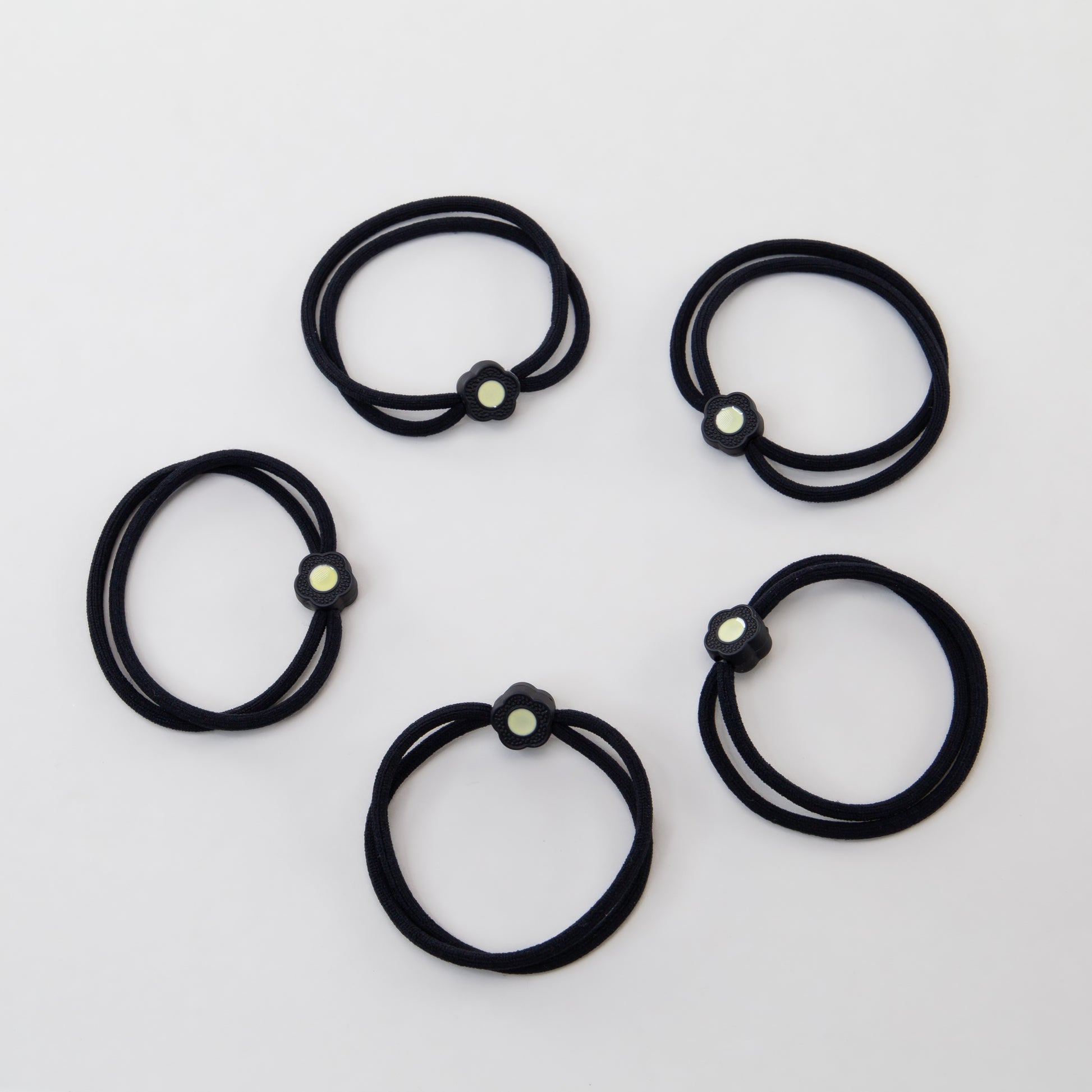 Elastice de păr cu două straturi și floare mică, grosime 0,5 cm, set 5 buc - Negru