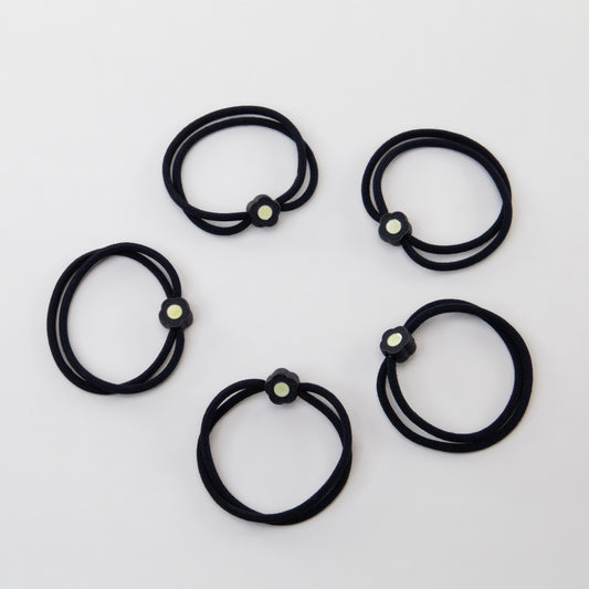 Elastice de păr cu două straturi și floare mică, grosime 0,5 cm, set 5 buc - Negru