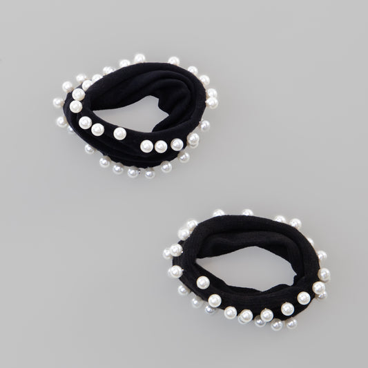 Elastice de păr cu perle mici, grosime 1,5 cm, set 2 buc - Negru