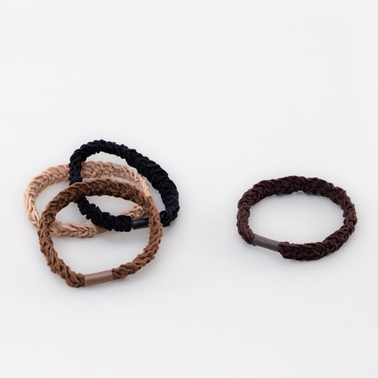 Elastice de păr cu textură împletită, grosime 1 cm, set 4 buc - Maro, Negru