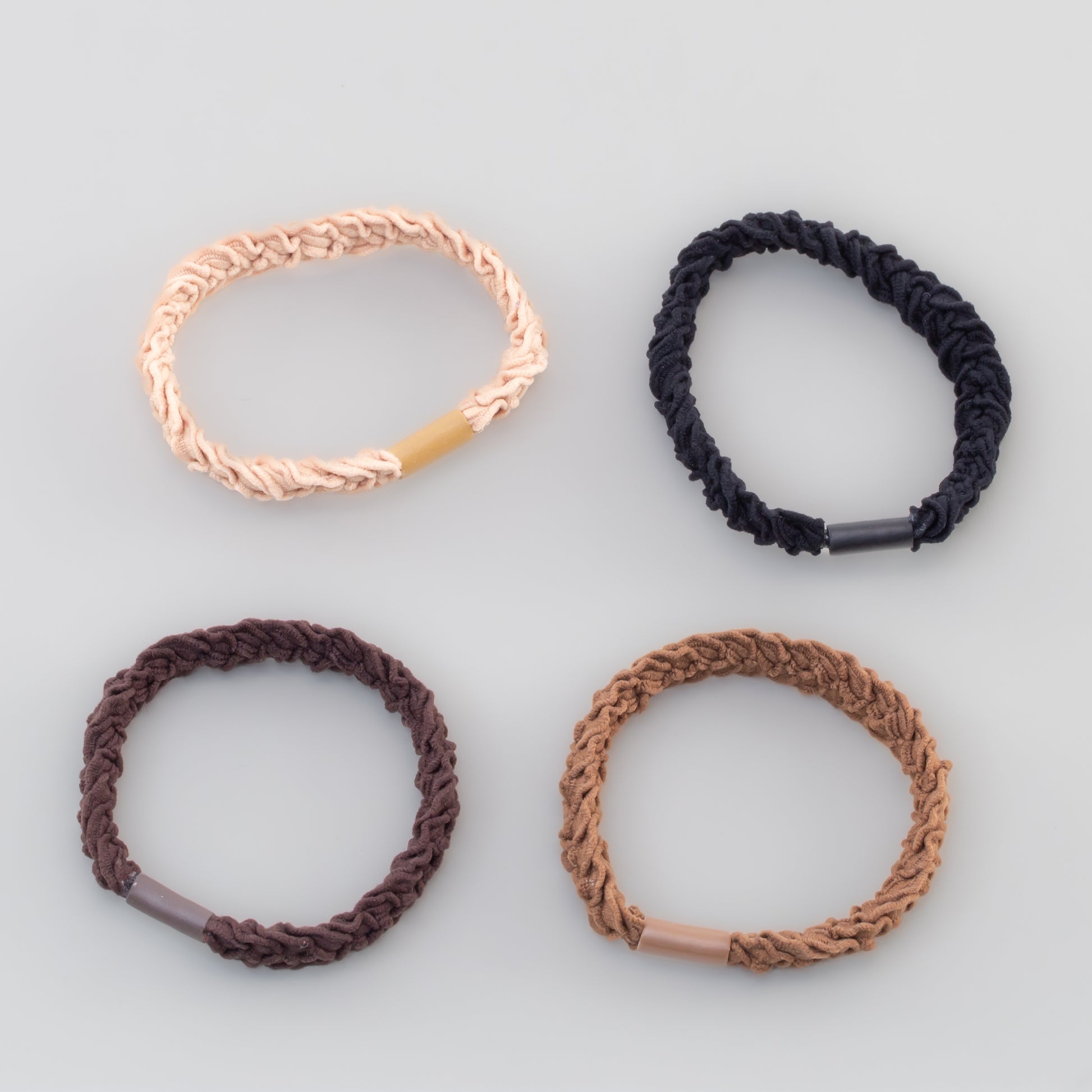 Elastice de păr cu textură împletită, grosime 1 cm, set 4 buc - Maro, Negru