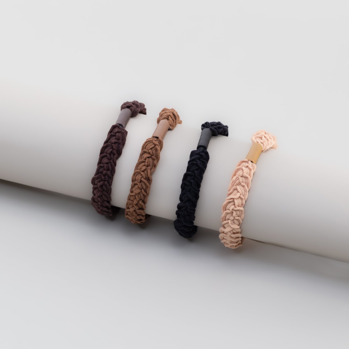 Elastice de păr cu textură împletită, grosime 1 cm, set 4 buc - Maro, Negru