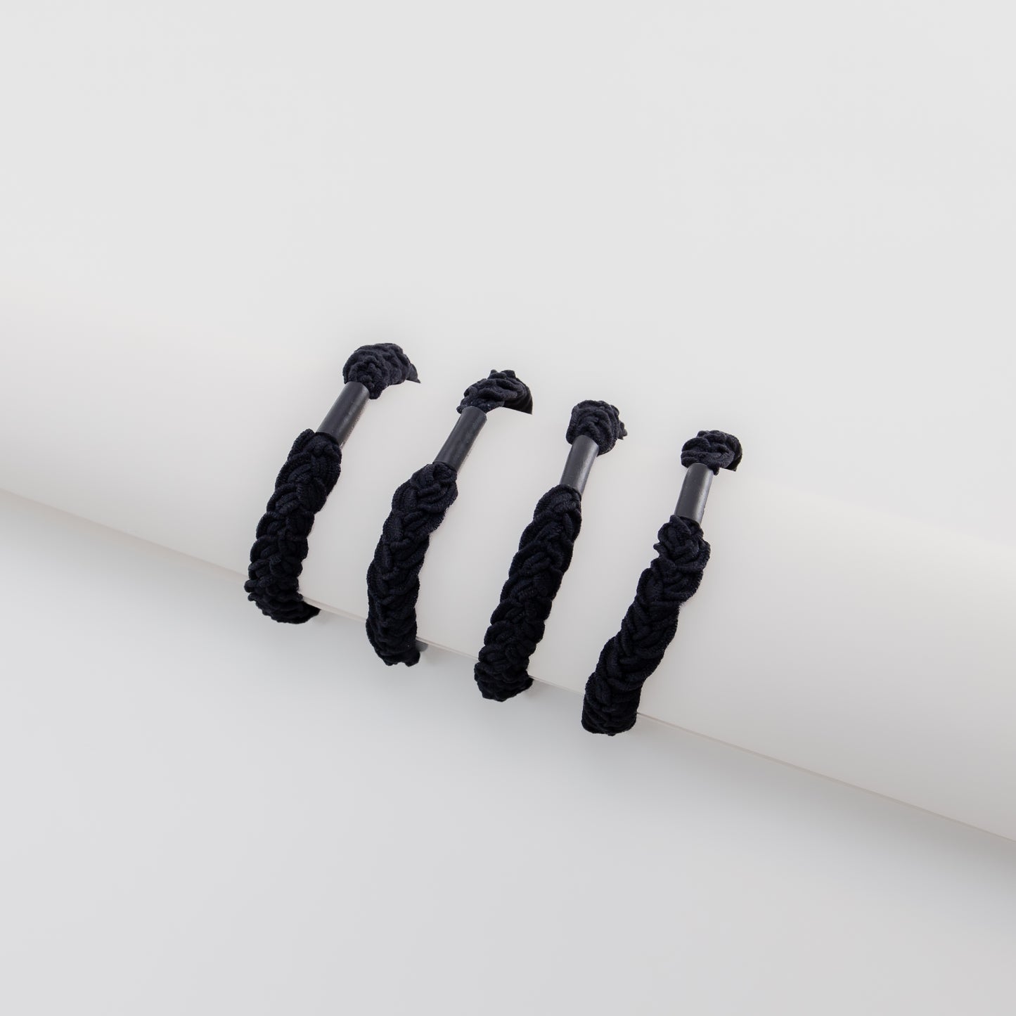 Elastice de păr cu textură împletită, grosime 1 cm, set 4 buc - Negru