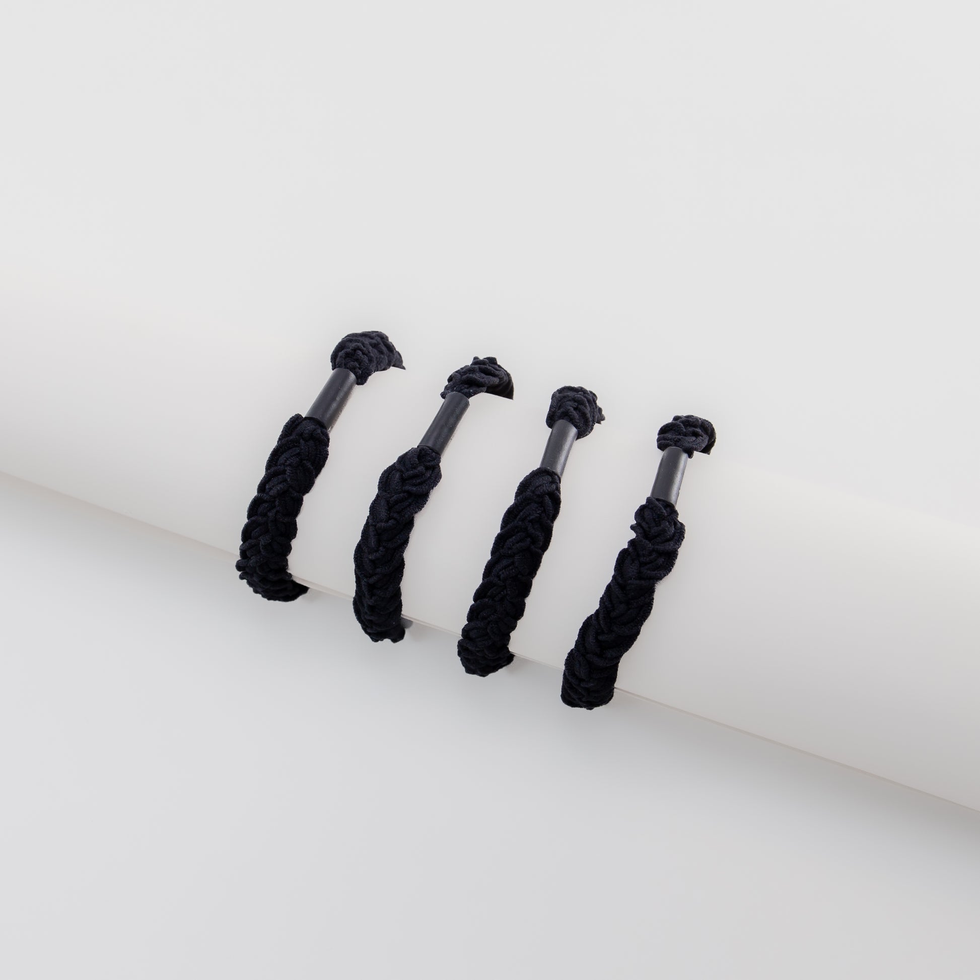 Elastice de păr cu textură împletită, grosime 1 cm, set 4 buc - Negru
