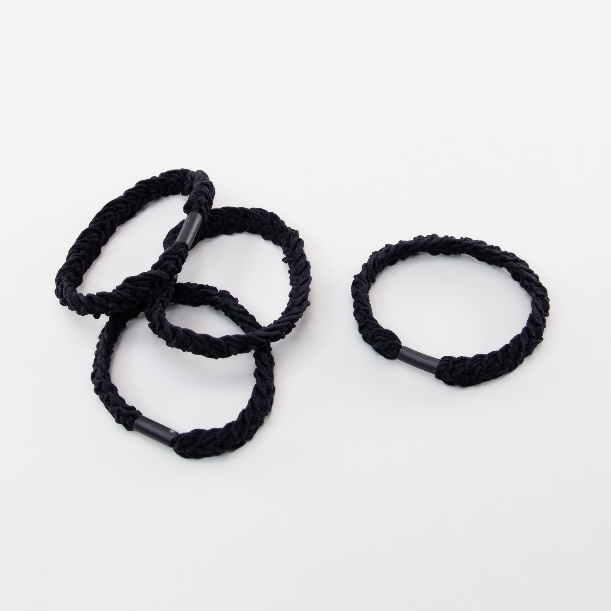 Elastice de păr cu textură împletită, grosime 1 cm, set 4 buc - Negru