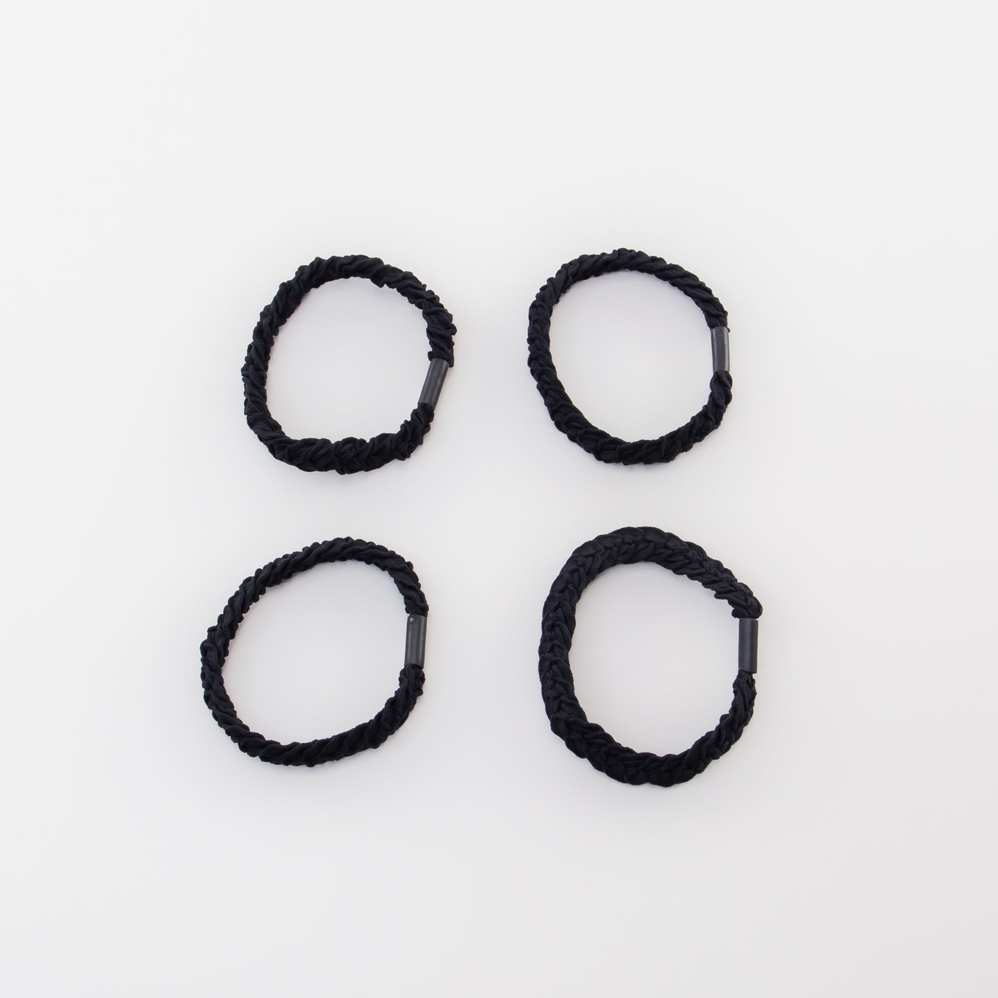 Elastice de păr cu textură împletită, grosime 1 cm, set 4 buc - Negru