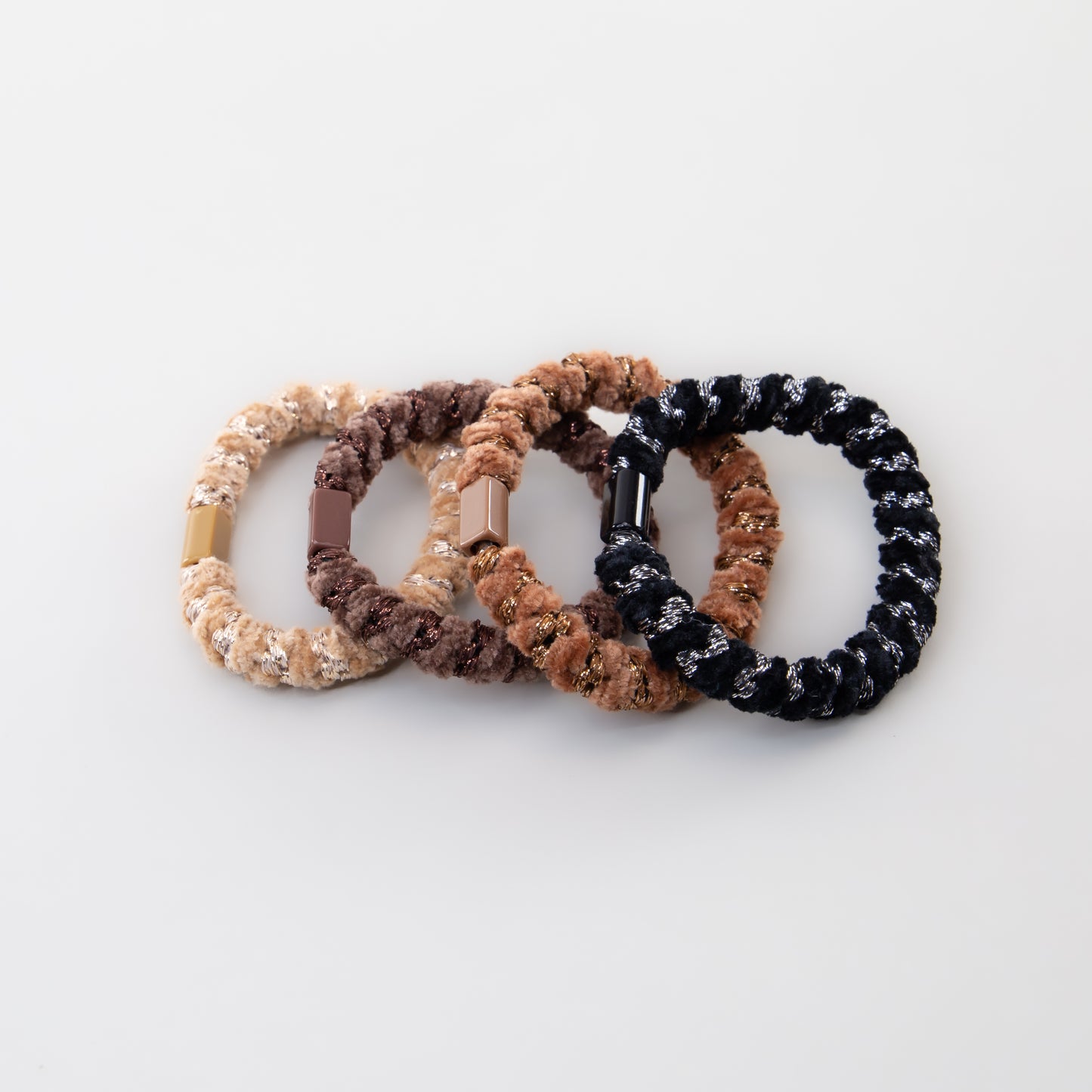 Elastice de păr cu textură răsucită, grosime 1 cm, set 4 buc - Maro, Negru