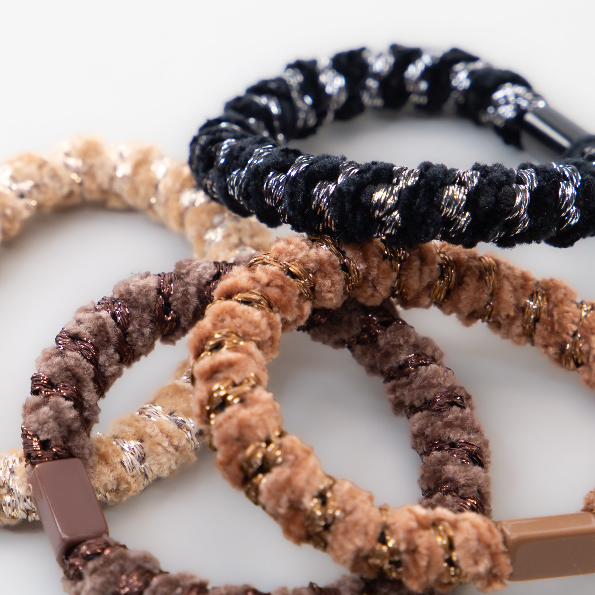 Elastice de păr cu textură răsucită, grosime 1 cm, set 4 buc - Maro, Negru