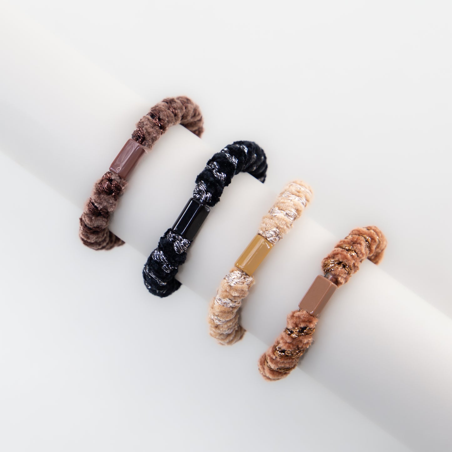 Elastice de păr cu textură răsucită, grosime 1 cm, set 4 buc - Maro, Negru