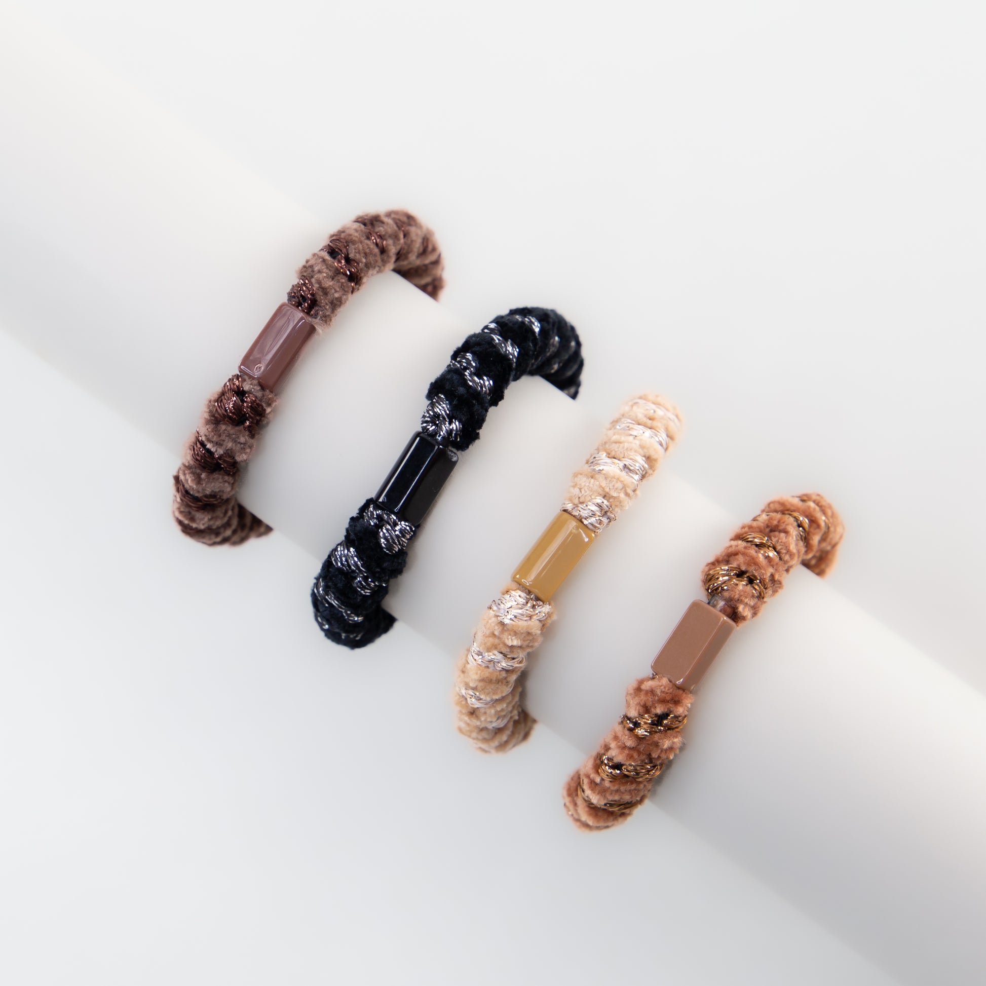 Elastice de păr cu textură răsucită, grosime 1 cm, set 4 buc - Maro, Negru