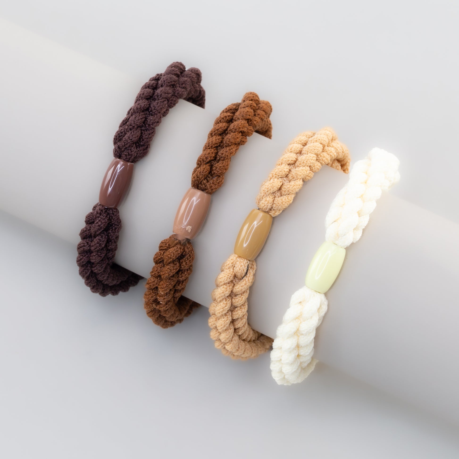 Elastice de păr cu textură răsucită, grosime 1 cm, set 4 buc - Maro