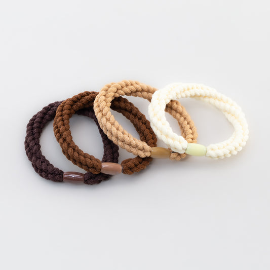 Elastice de păr cu textură răsucită, grosime 1 cm, set 4 buc - Maro