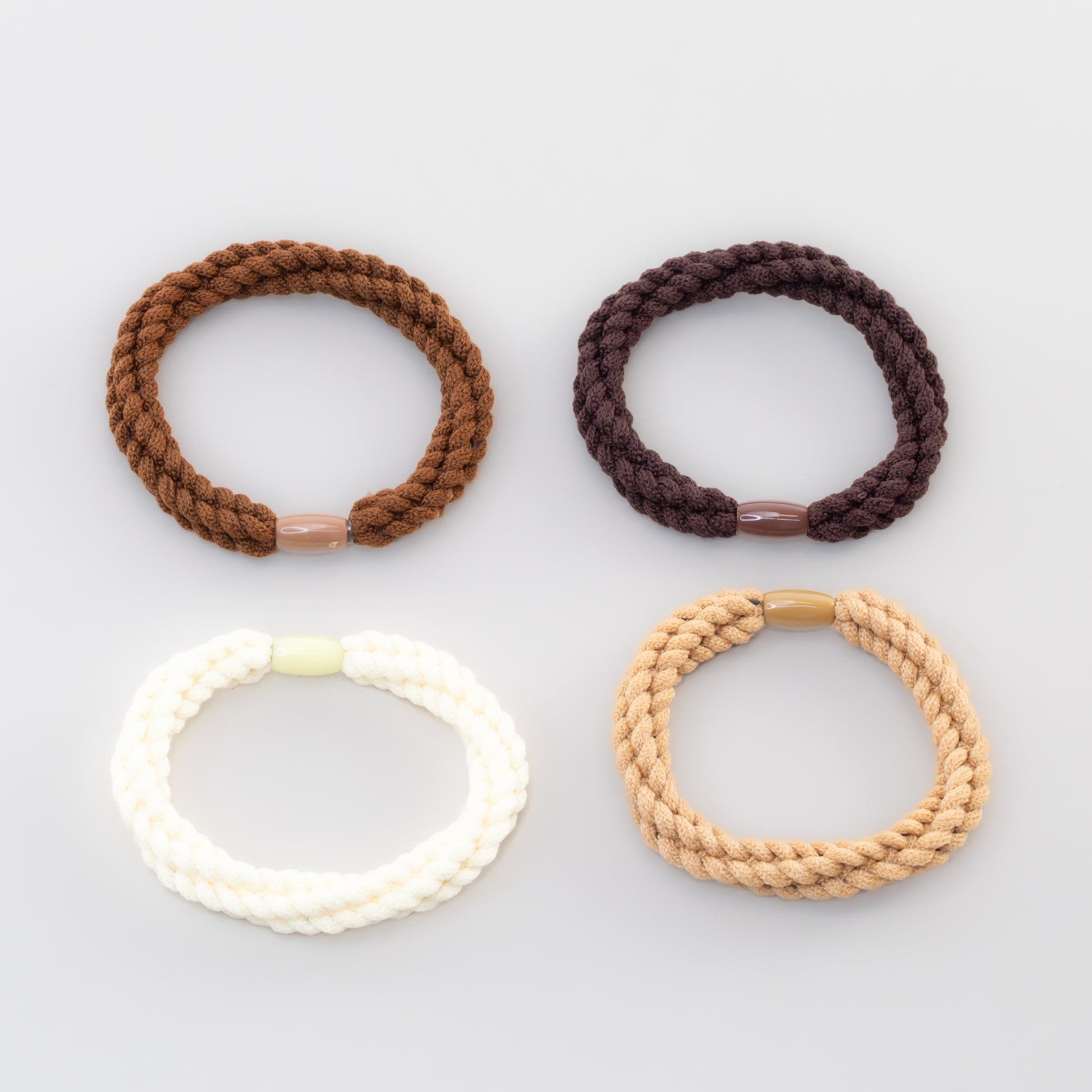 Elastice de păr cu textură răsucită, grosime 1 cm, set 4 buc - Maro