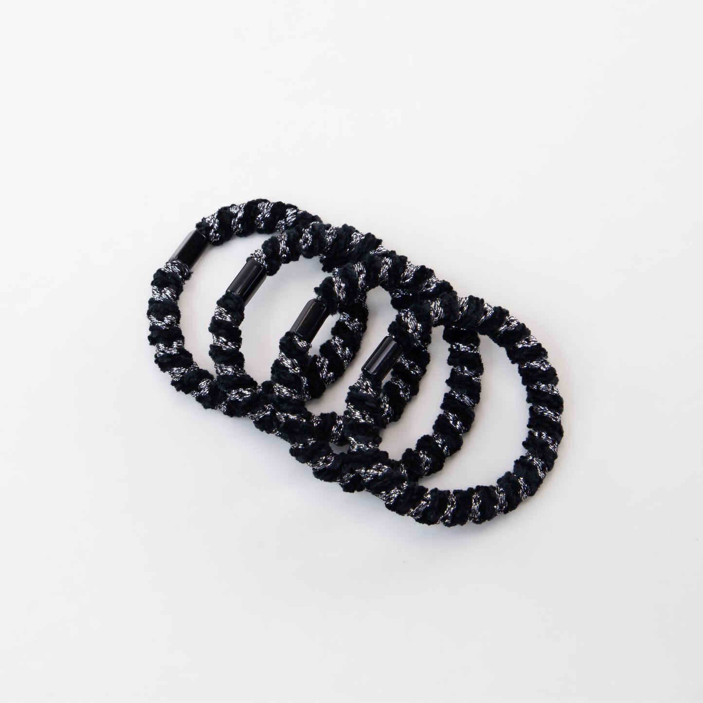 Elastice de păr cu textură răsucită, grosime 1 cm, set 4 buc - Negru & Argintiu