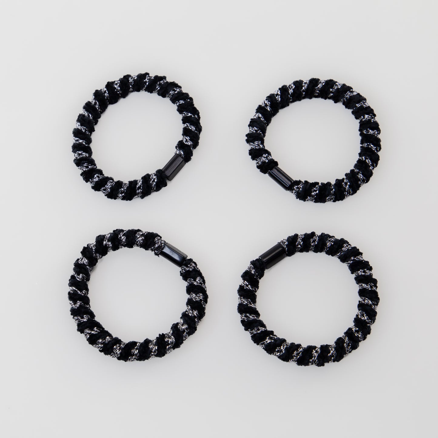 Elastice de păr cu textură răsucită, grosime 1 cm, set 4 buc - Negru & Argintiu